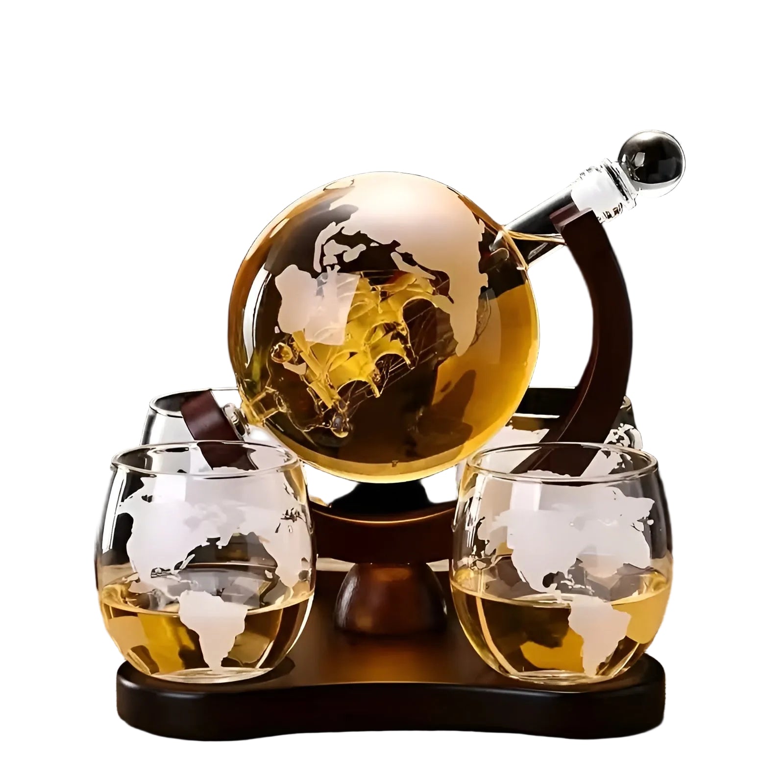 Whisky-Dekanter-Set mit Globus – Edles Karaffen-Set mit 4 gravierten Gläsern | Perfekt als Geschenk & Bar-Highlight