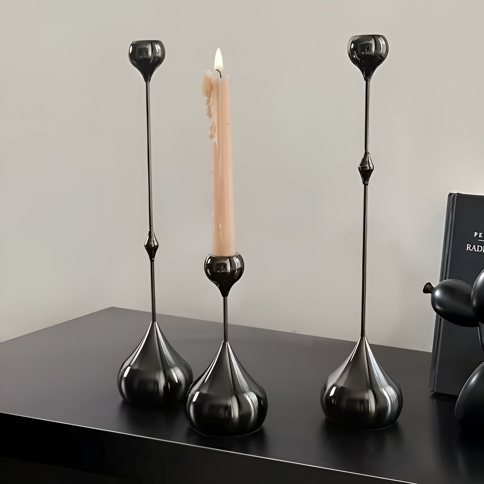 3er Set Kerzenhalter in Tropfenform – Minimalistisches Schwarzes Metalldesign | Dekorativ für Wohnzimmer Tisch & Café