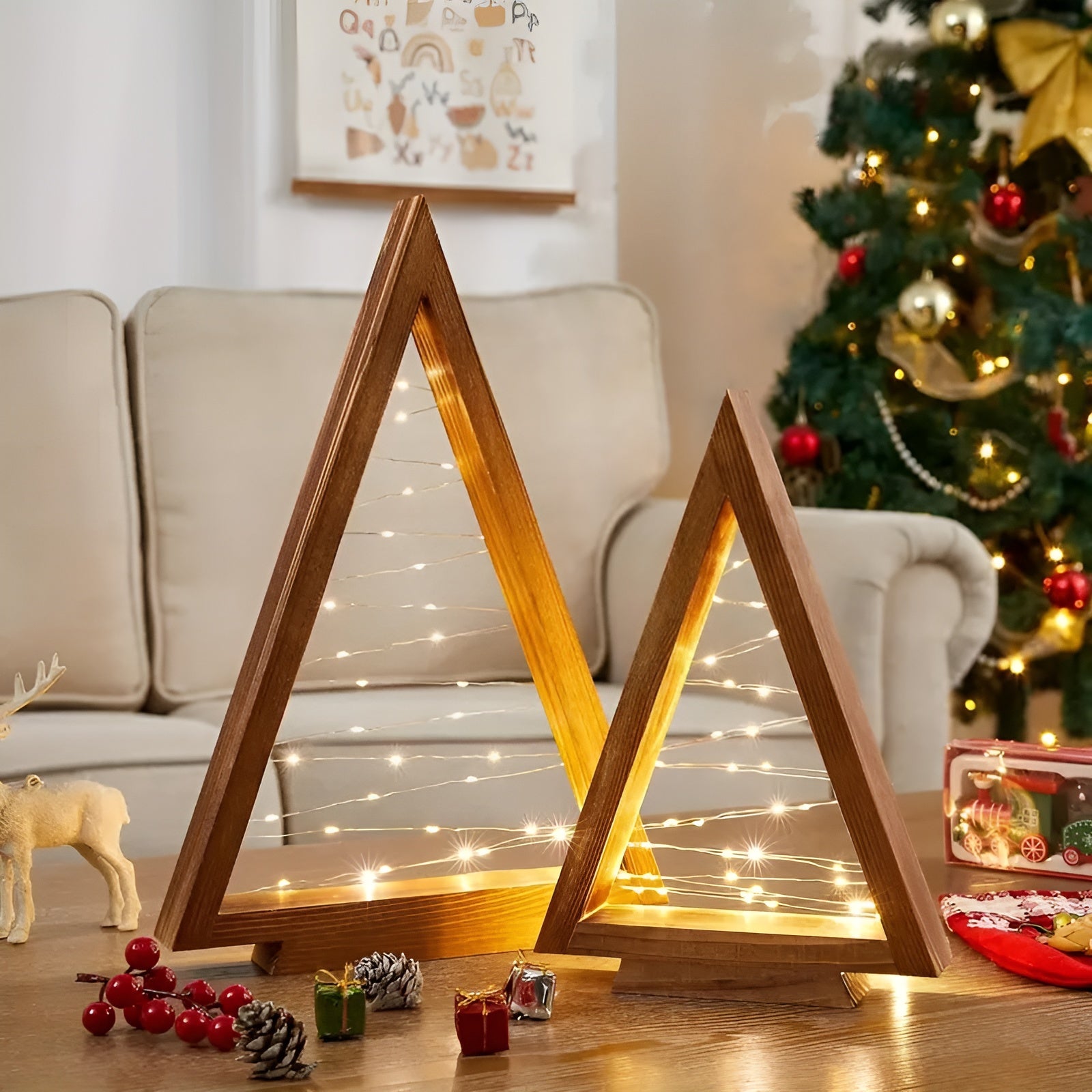Holz-Weihnachtsbaum mit LED-Licht – Stilvolle Tischdekoration | Ideal für Weihnachten & Ganzjahresdeko