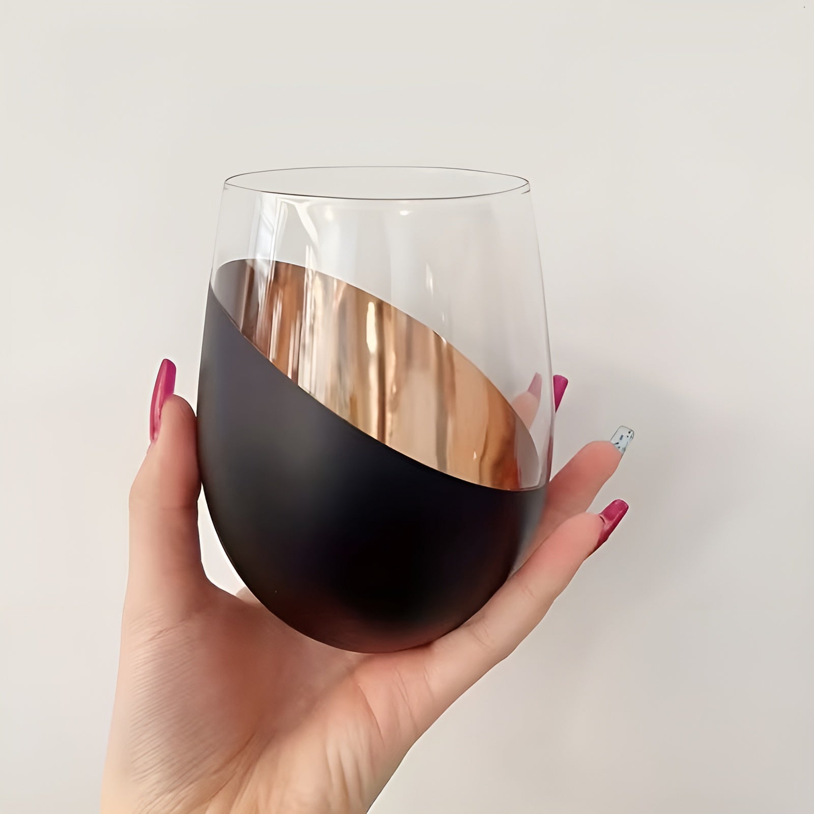 Stielloses Rotweinglas-Set – Geometrisches Design & Rutschfest | Wiederverwendbar und Elegant - Weinglas