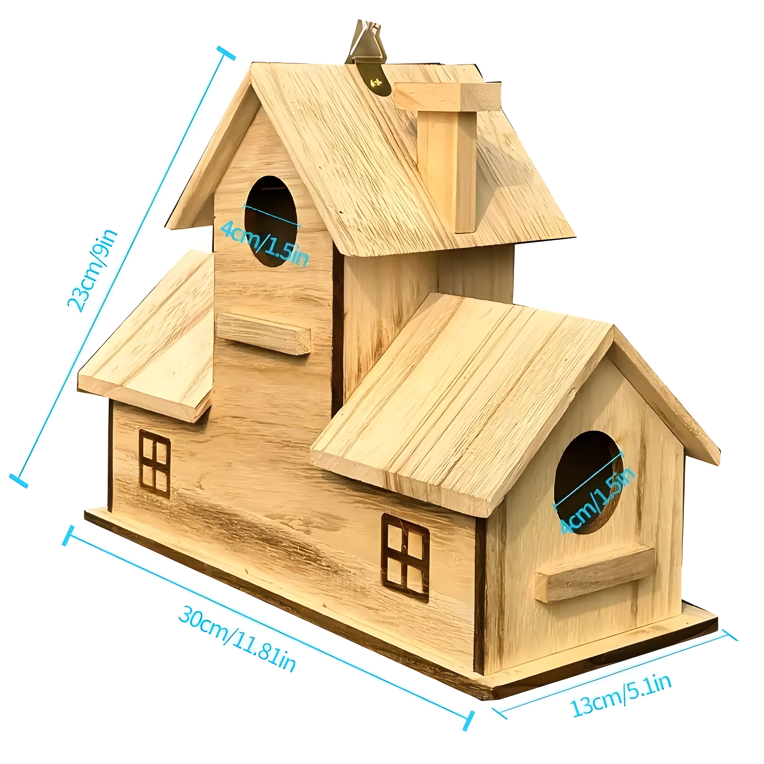 WoodlandBird House- Wooden Hanging Birdhouse with 3-Hole