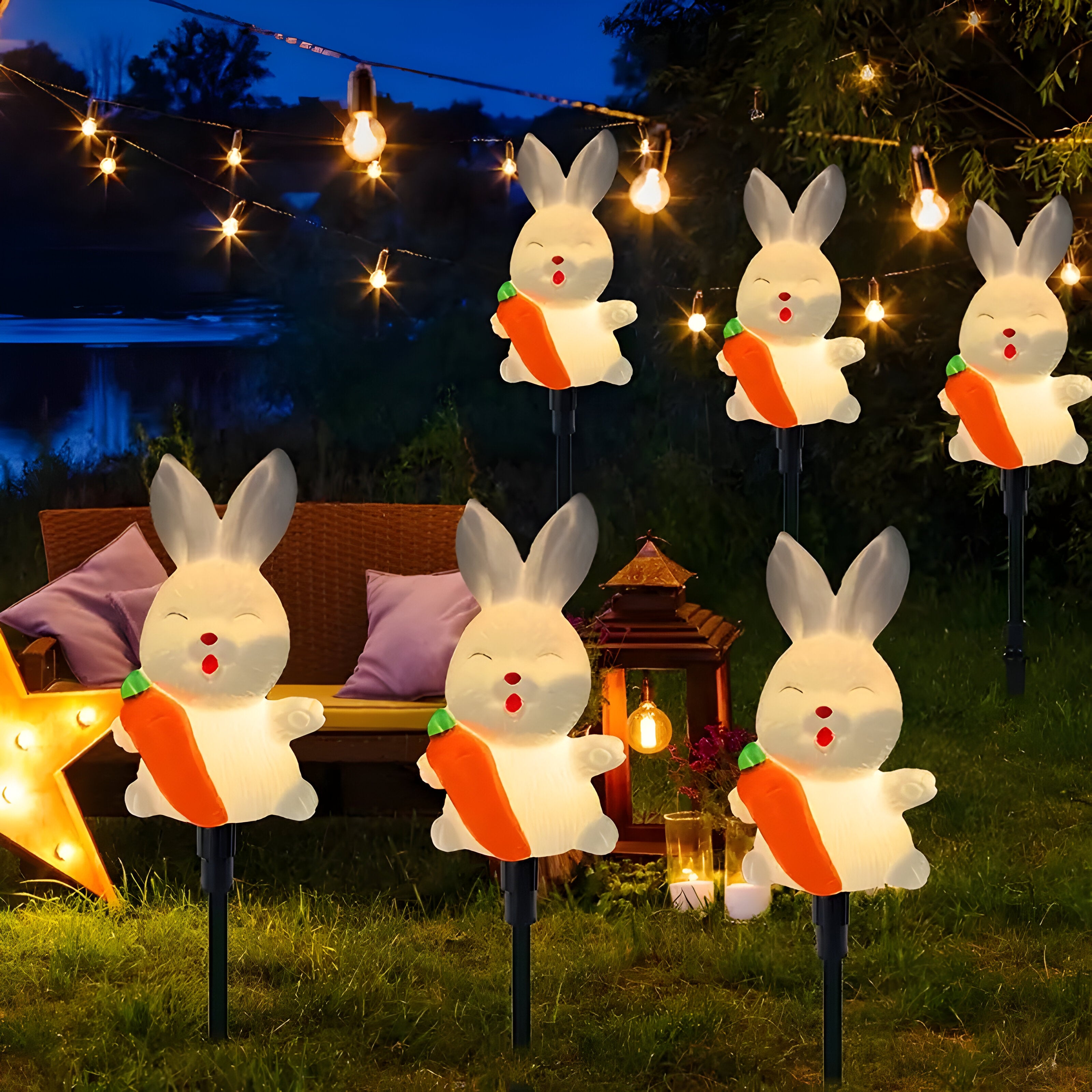 HoppyShine Light – 6er-Set Solarbetriebene Osterhasen-Lichter
