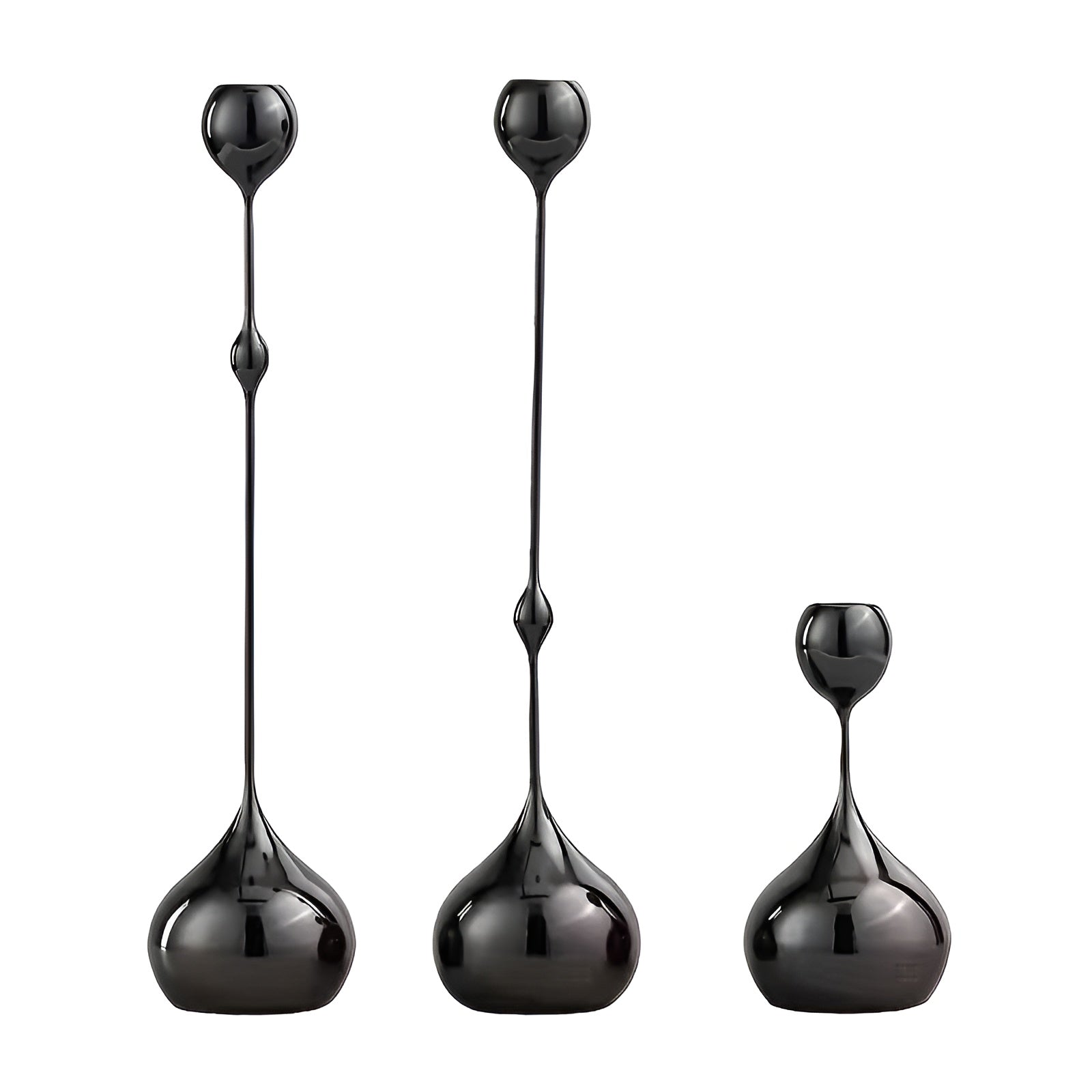 3er Set Kerzenhalter in Tropfenform – Minimalistisches Schwarzes Metalldesign | Dekorativ für Wohnzimmer Tisch & Café