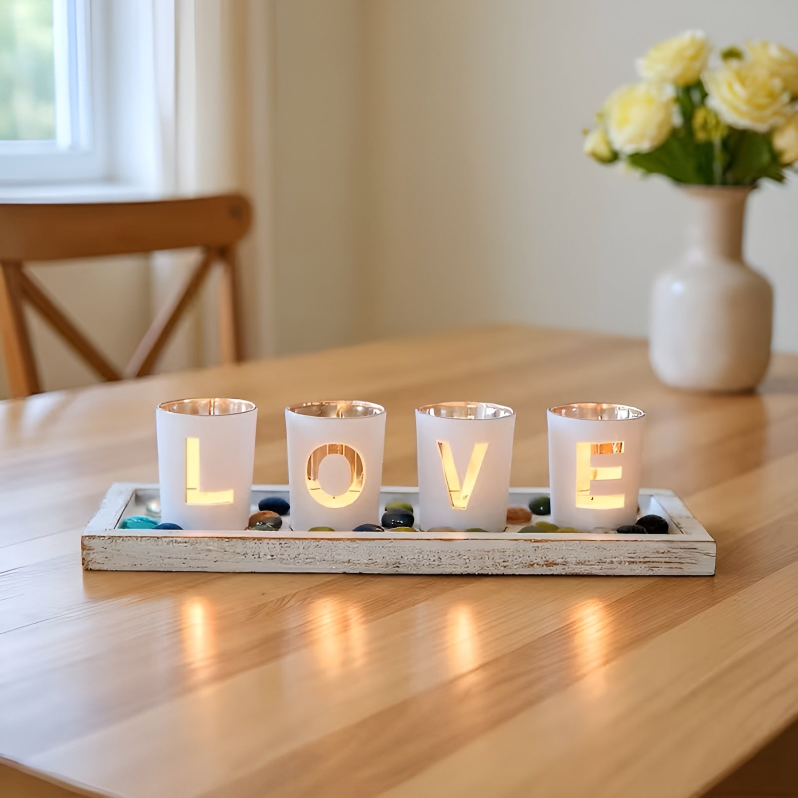 Glas-Kerzenhalter Set mit Holzsockel – Dekorativ und Windgeschützt | Perfekt für Teelichter und Wohnraumdekoration