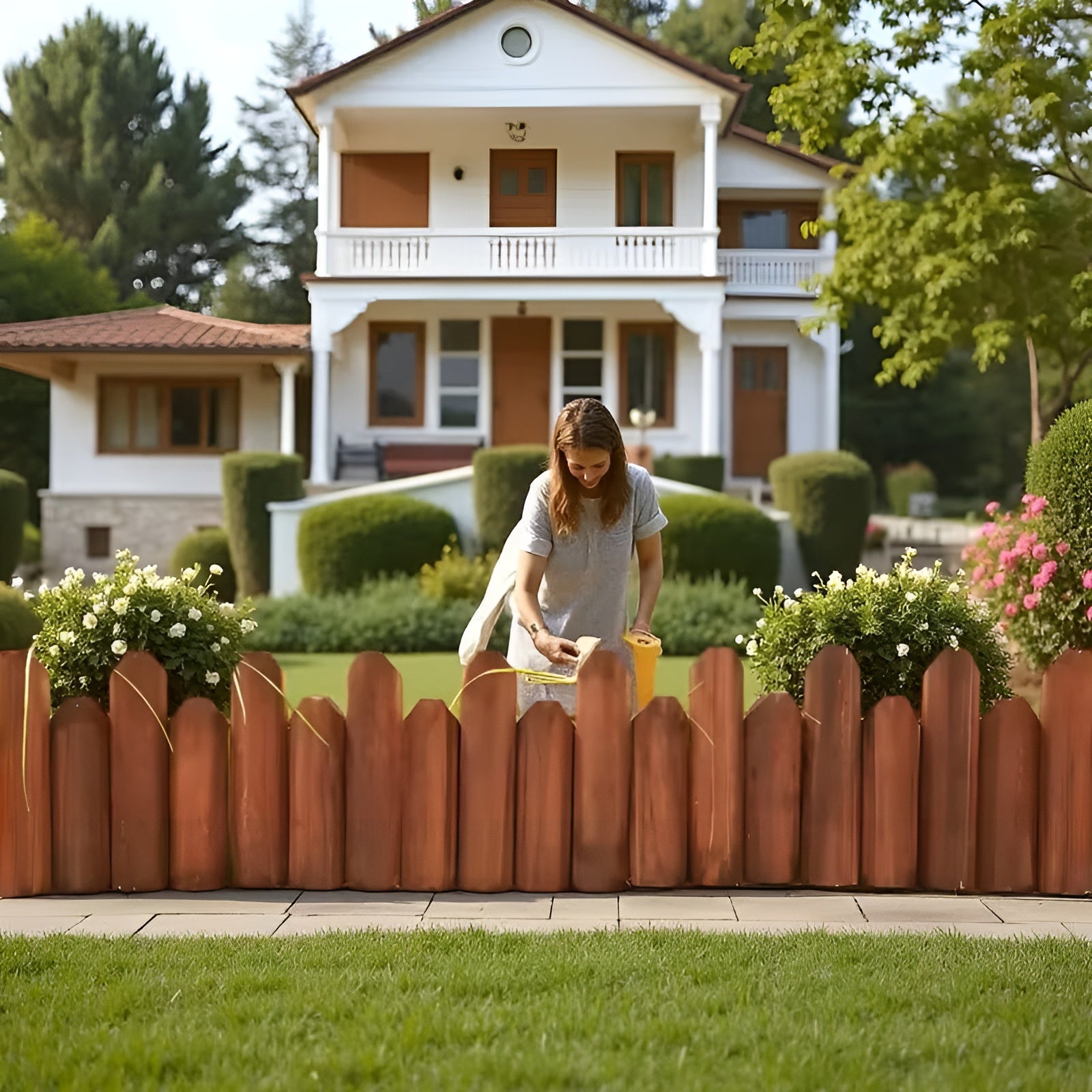 Flexible Holz Rasenkante – Dekorativer Gartenzaun mit Erdspießen | Für Beete, Wege und Rasenflächen