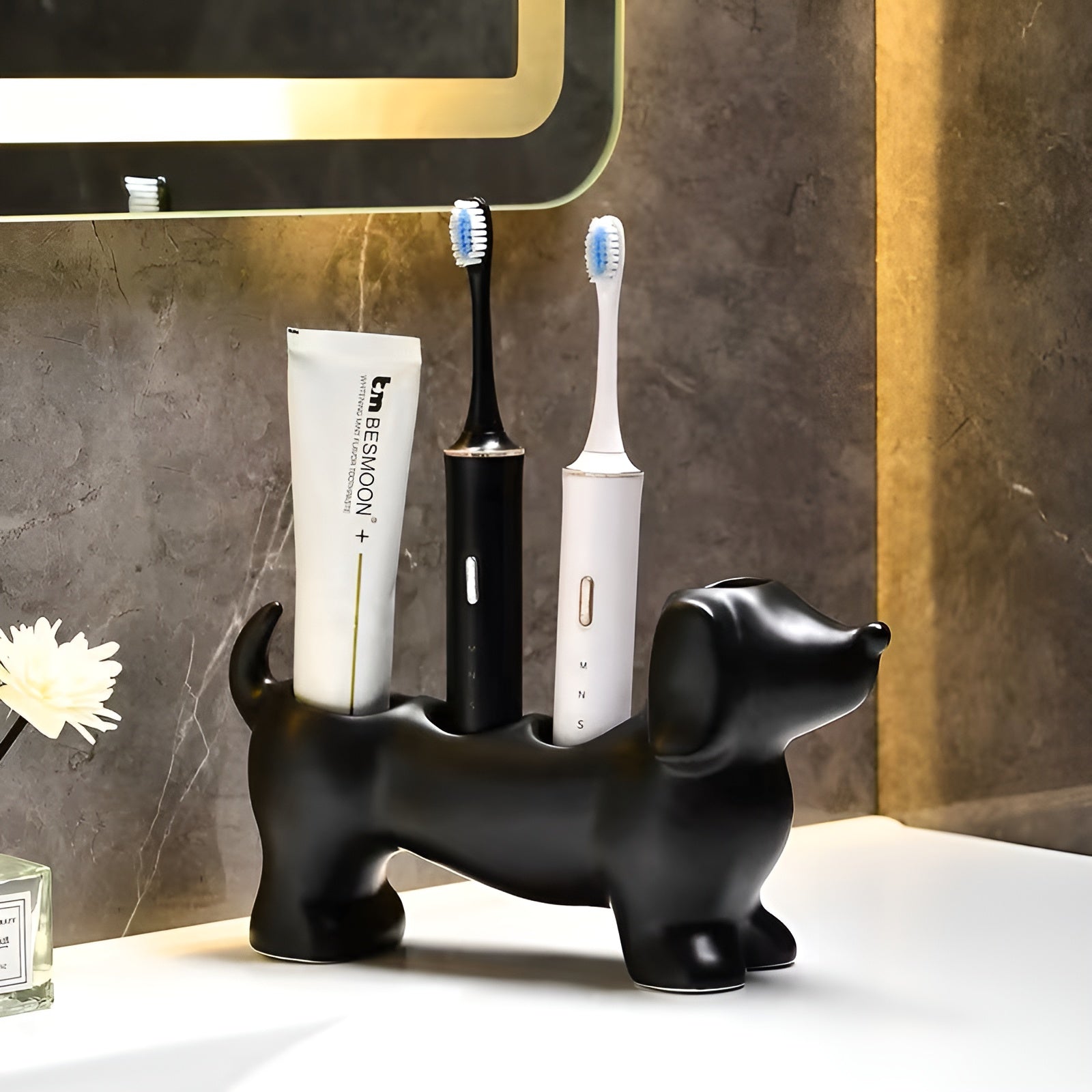 Keramischer Zahnbürstenhalter für Hunde – Hygienisch & Dekorativ | Perfekt für Waschbecken und Badregal - Wandregal