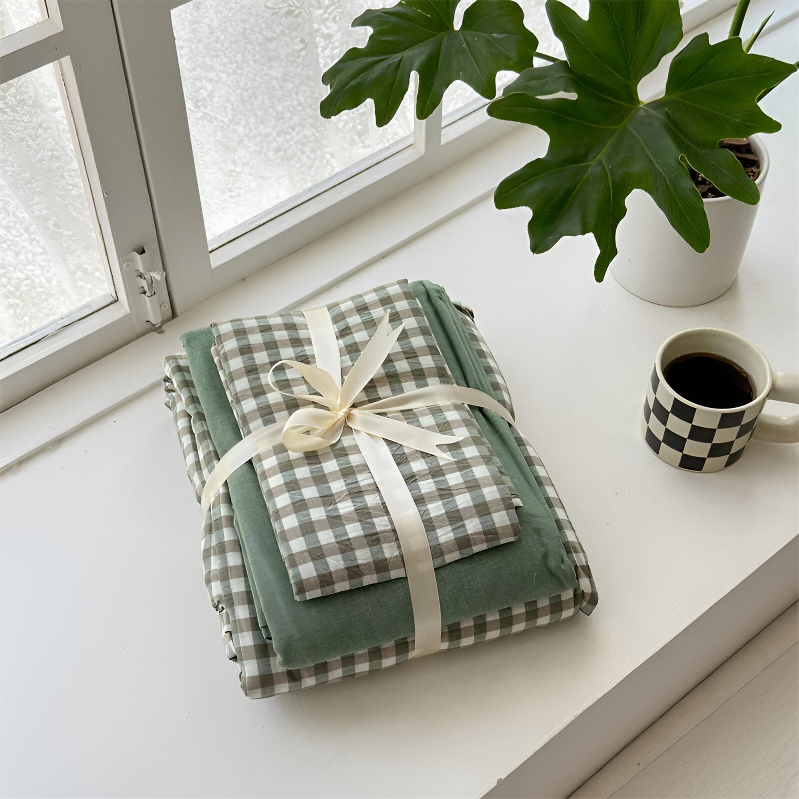 LunaVeil Bettwaren - Baumwolle Ginghan Stil Bettdecke Set
