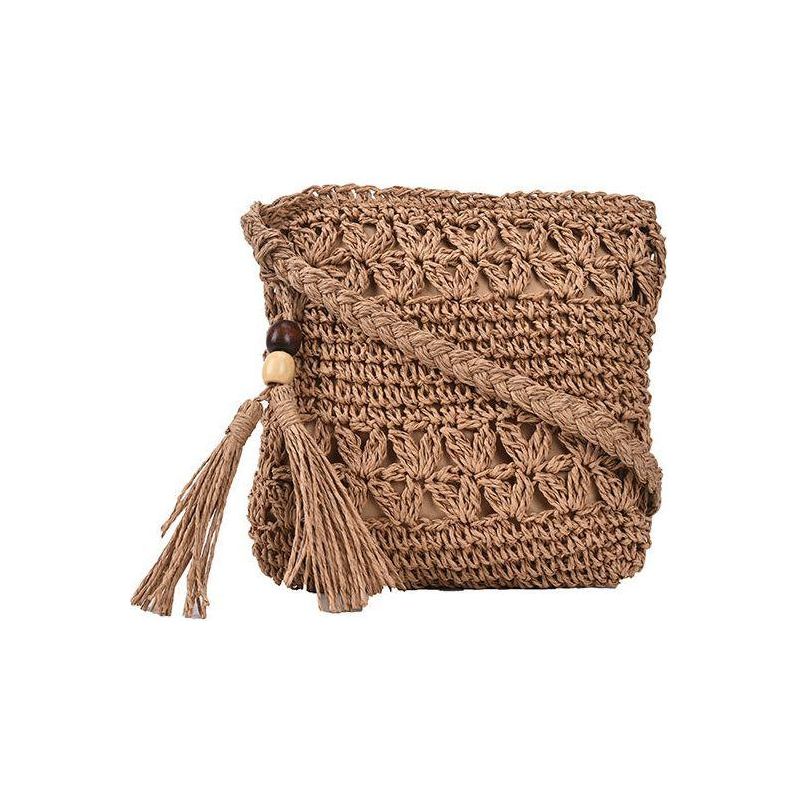 Angelina Bag - Modische gewebte Boho-Häkel-Tasche mit Quaste Elegare