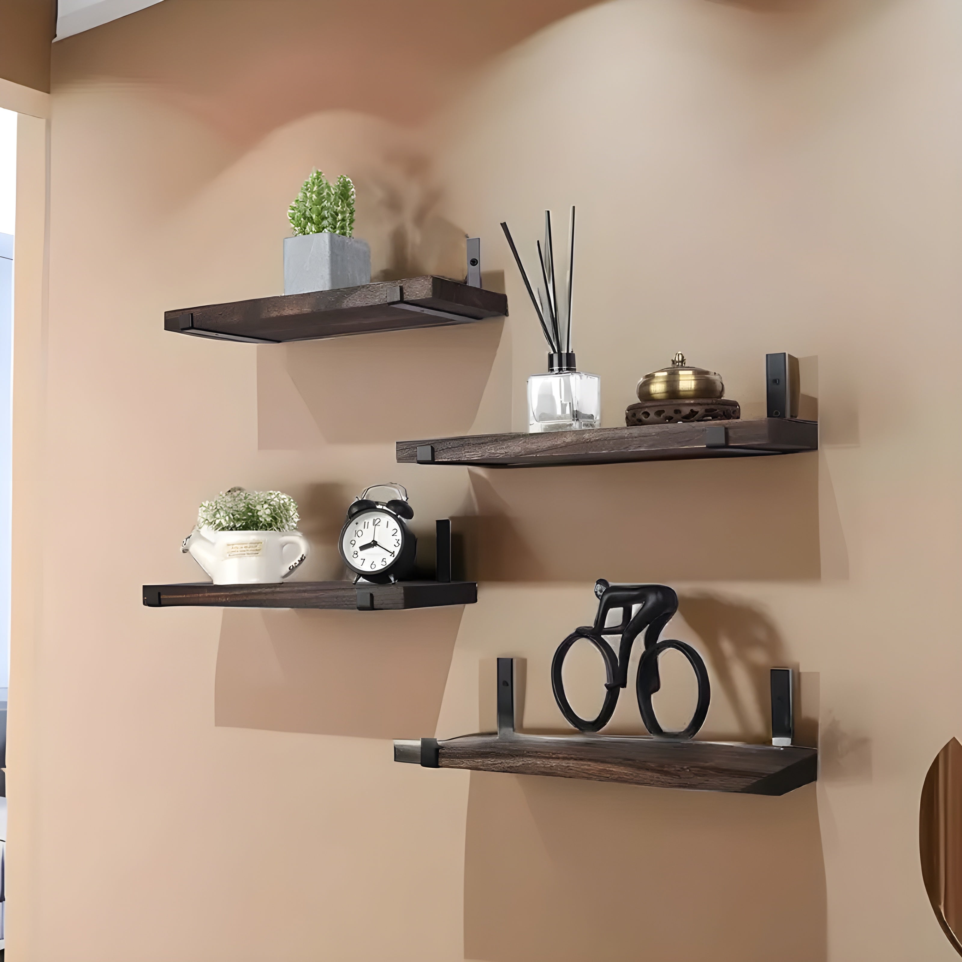 Wandregale im 4er-Set – Rustikales Holzdesign | Für Küche, Bad & Wohnzimmer