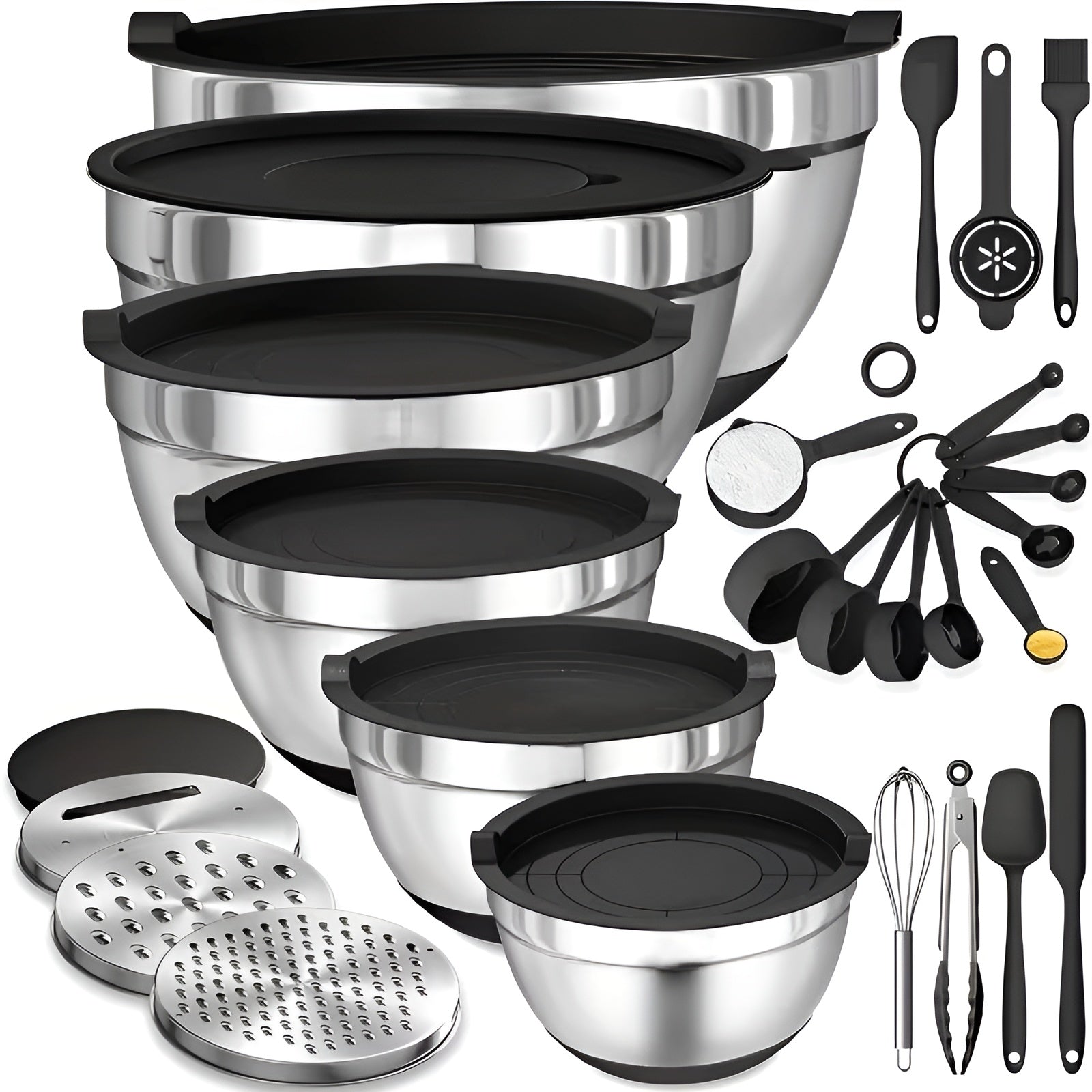 Edelstahl-Rührschüssel-Set (17-teilig) – Mit Deckeln & Reibe | Praktisch für Küche & Backen - Decke