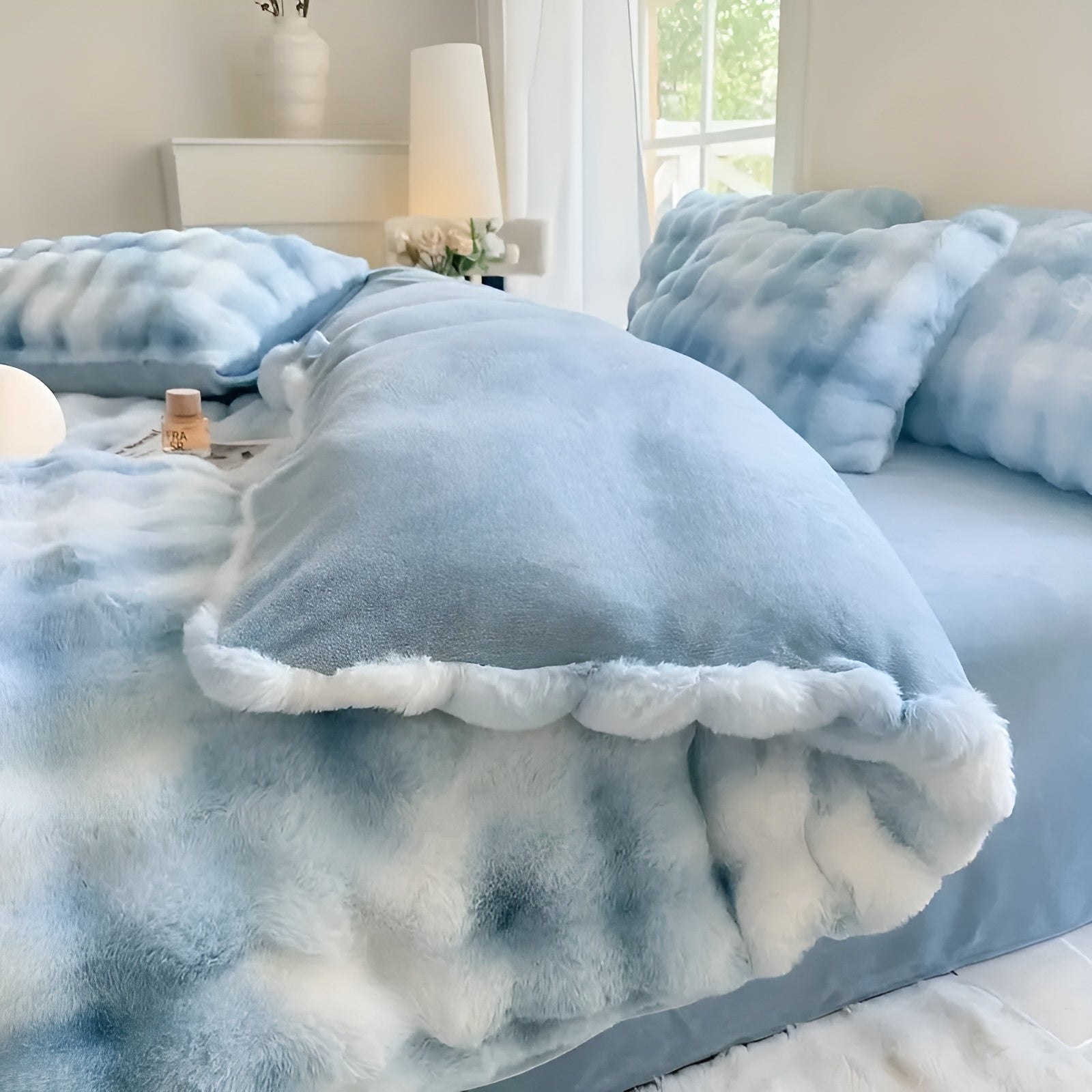 Kuscheliger Plüsch-Bettbezug – Warm und Weich für Herbst & Winter | Beidseitiges Design aus Kaninchenfell & Milchsamt