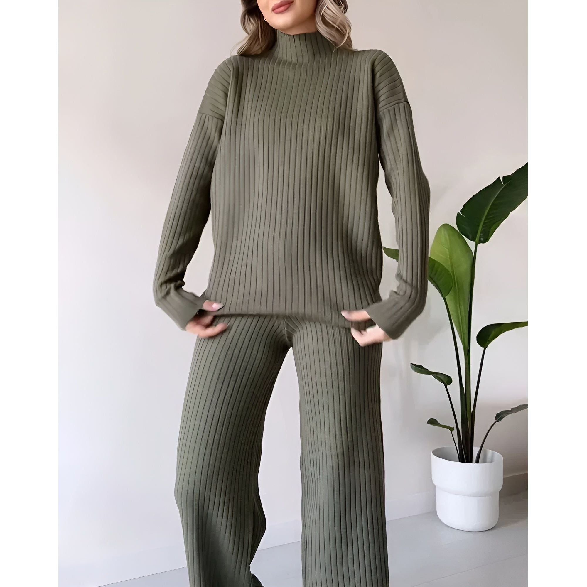Frida Set - Kuschelig gestricktes Split Matching Set (Warmes Oberteil + Hose) - Elegare