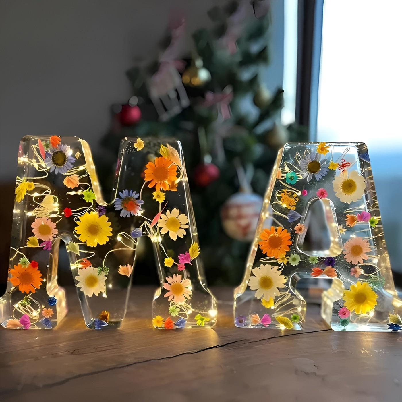 Blumen Buchstaben Lampe – Dekorativ aus Harz | Romantisches Licht für Zuhause & Feste