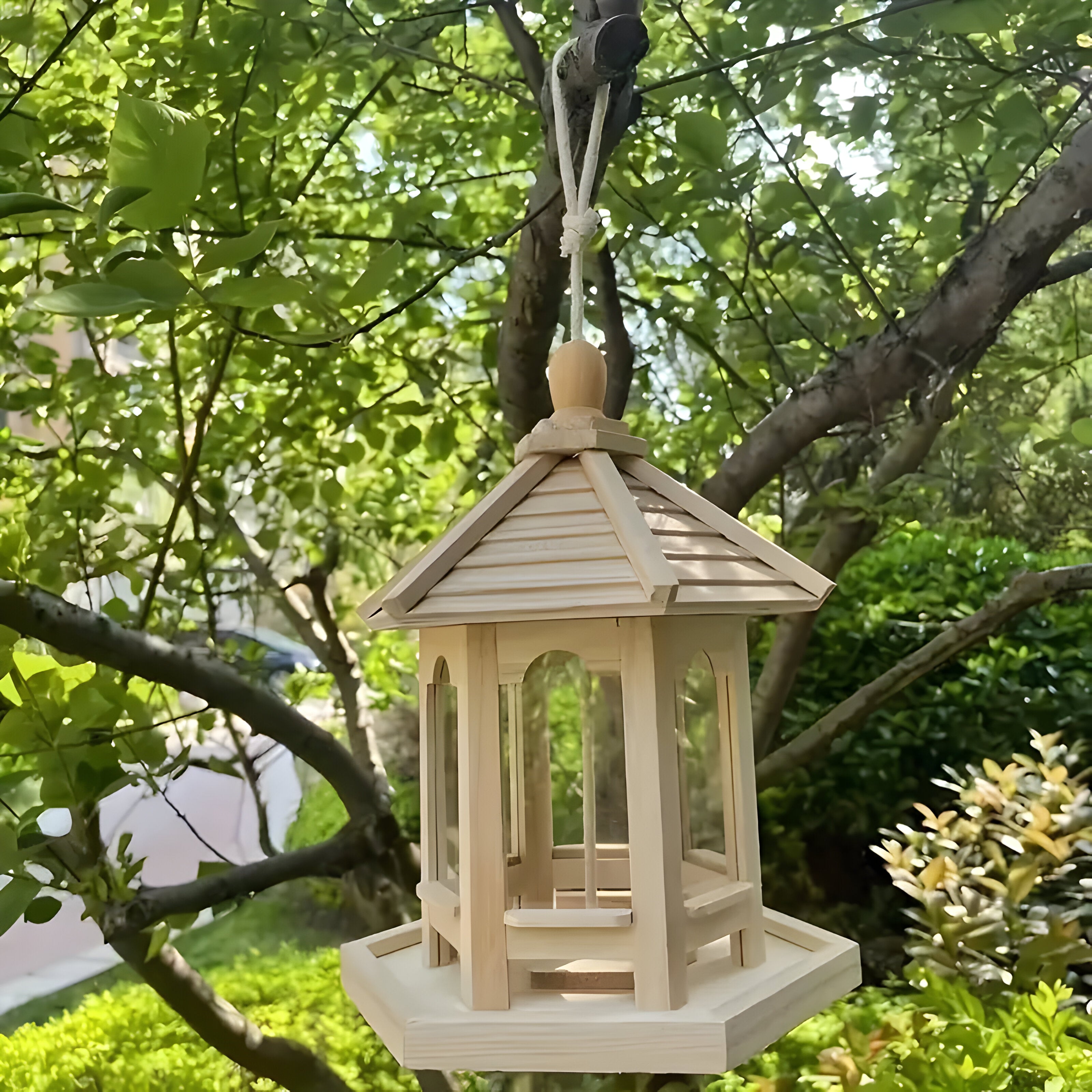 SkyPerch Nest - Bemalbares Holz hängendes Vogelhaus