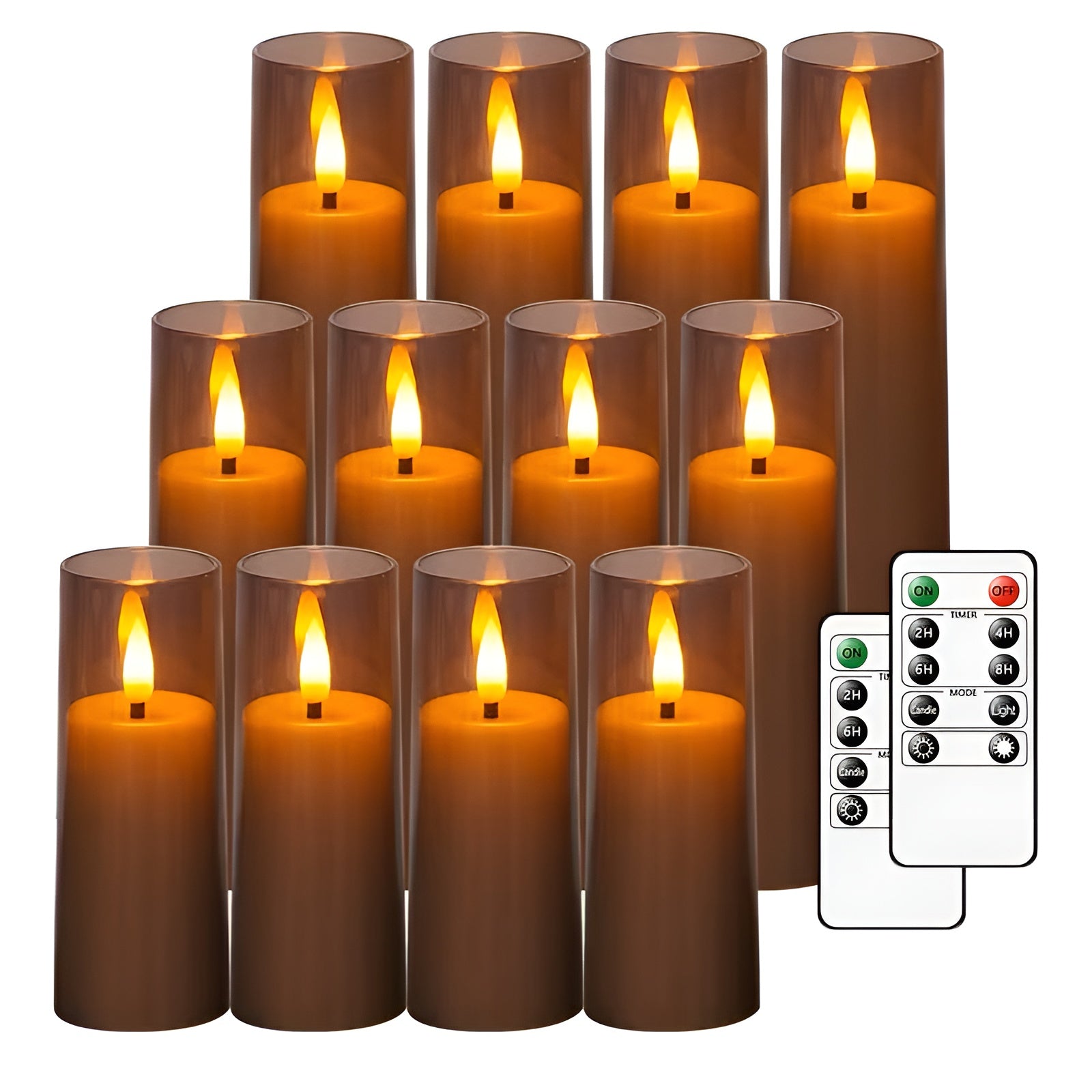 Flackernde LED Kerzen 12er Set – Stimmungsvolles Licht ohne Brandgefahr | Mit Fernbedienung & Timer - Grau - Wohnzubehör