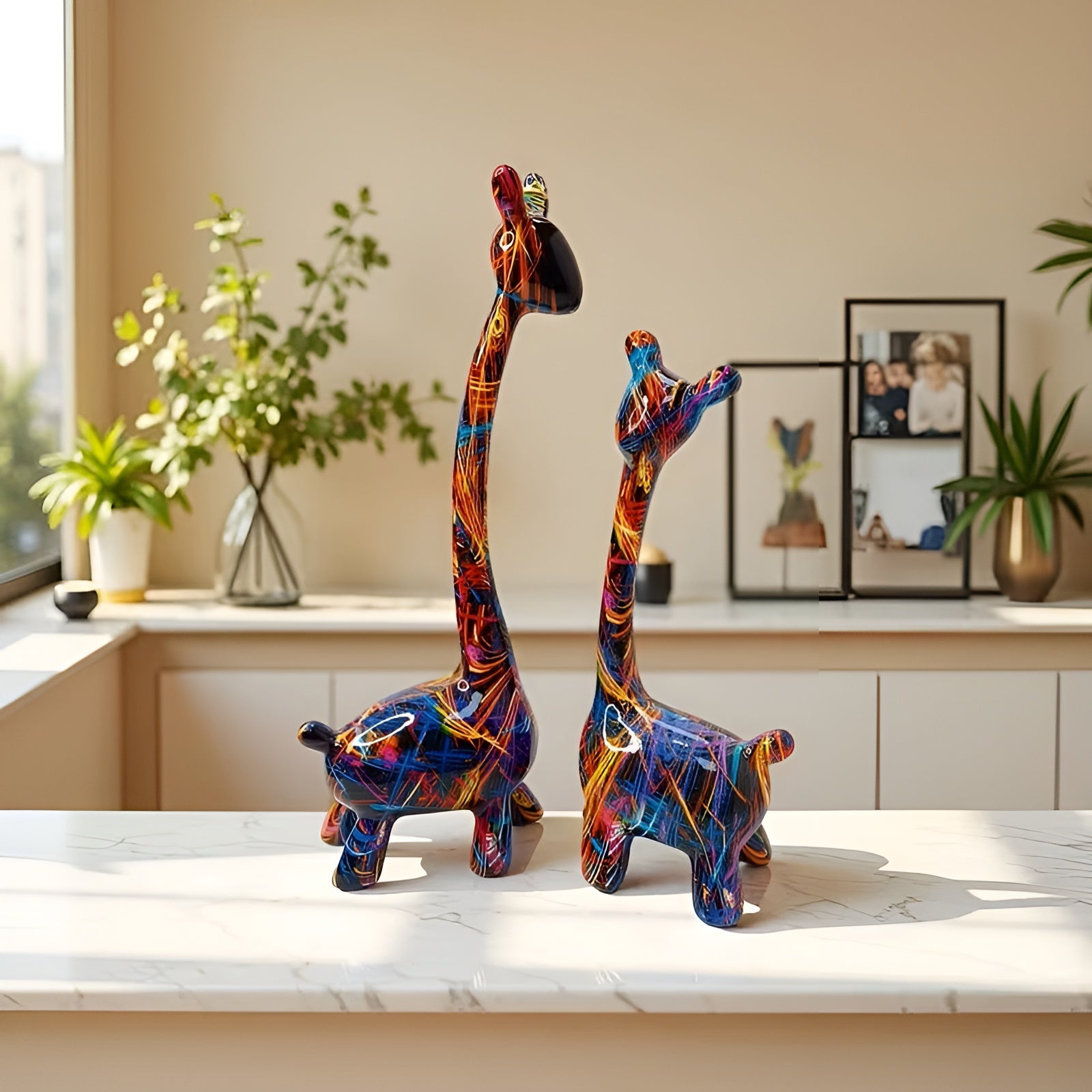 Bunte Giraffenfigur – Kreative Tierdeko aus Resin | Dekorativ und Modern - Farbenfroh - Skulptur