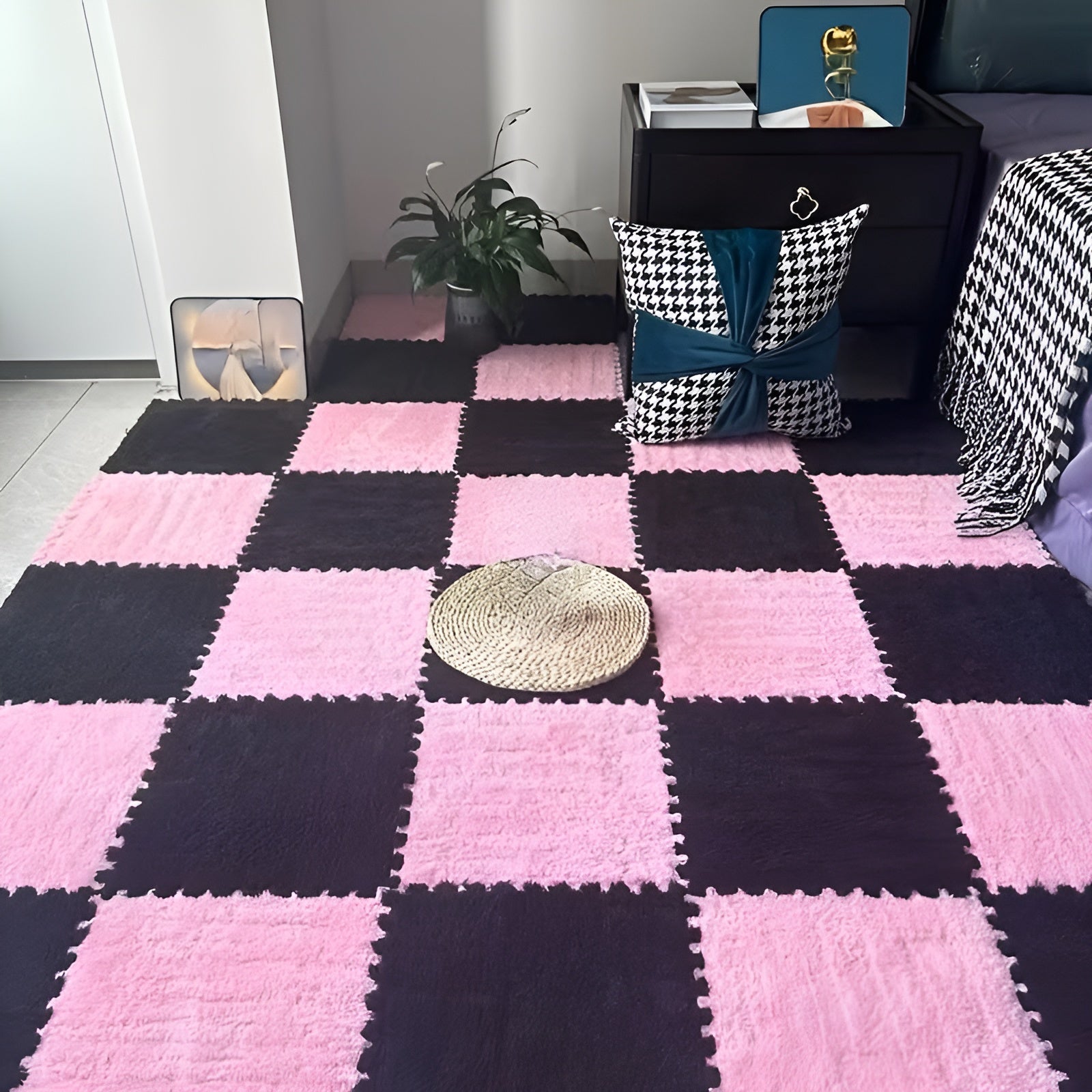 Dicker Flauschiger Teppich – Weich und Gemütlich | Perfekt für Schlafzimmer Wohnzimmer & Haustiere - 12 Stück Schwarz