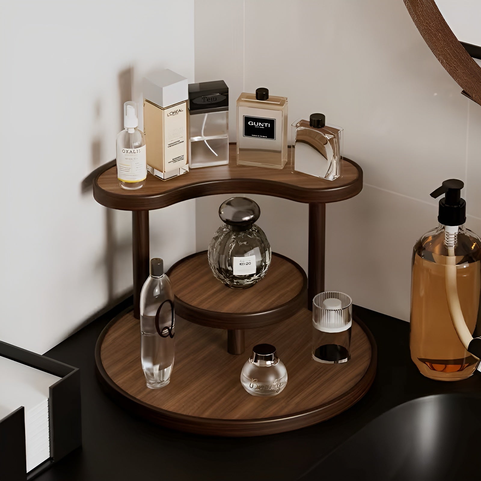 Drehbarer Make-up-Organizer aus Holz – 3-stöckig und stabil | Praktische Aufbewahrung für Kosmetik - Wohnzubehör