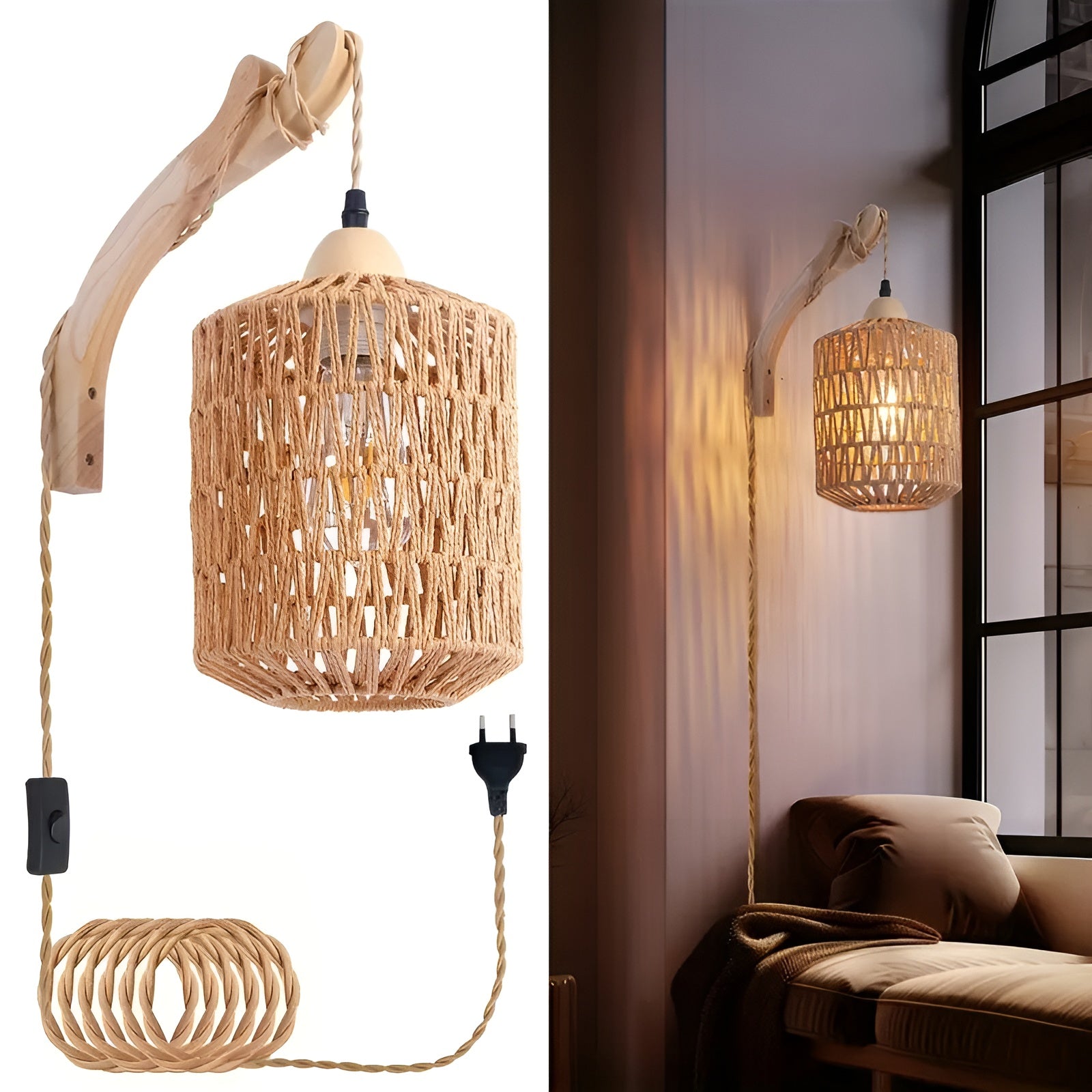 Hängeleuchte im Boho-Stil – Handgewebter Lampenschirm aus Naturfaser | Ideal für Esszimmer & Schlafzimmer