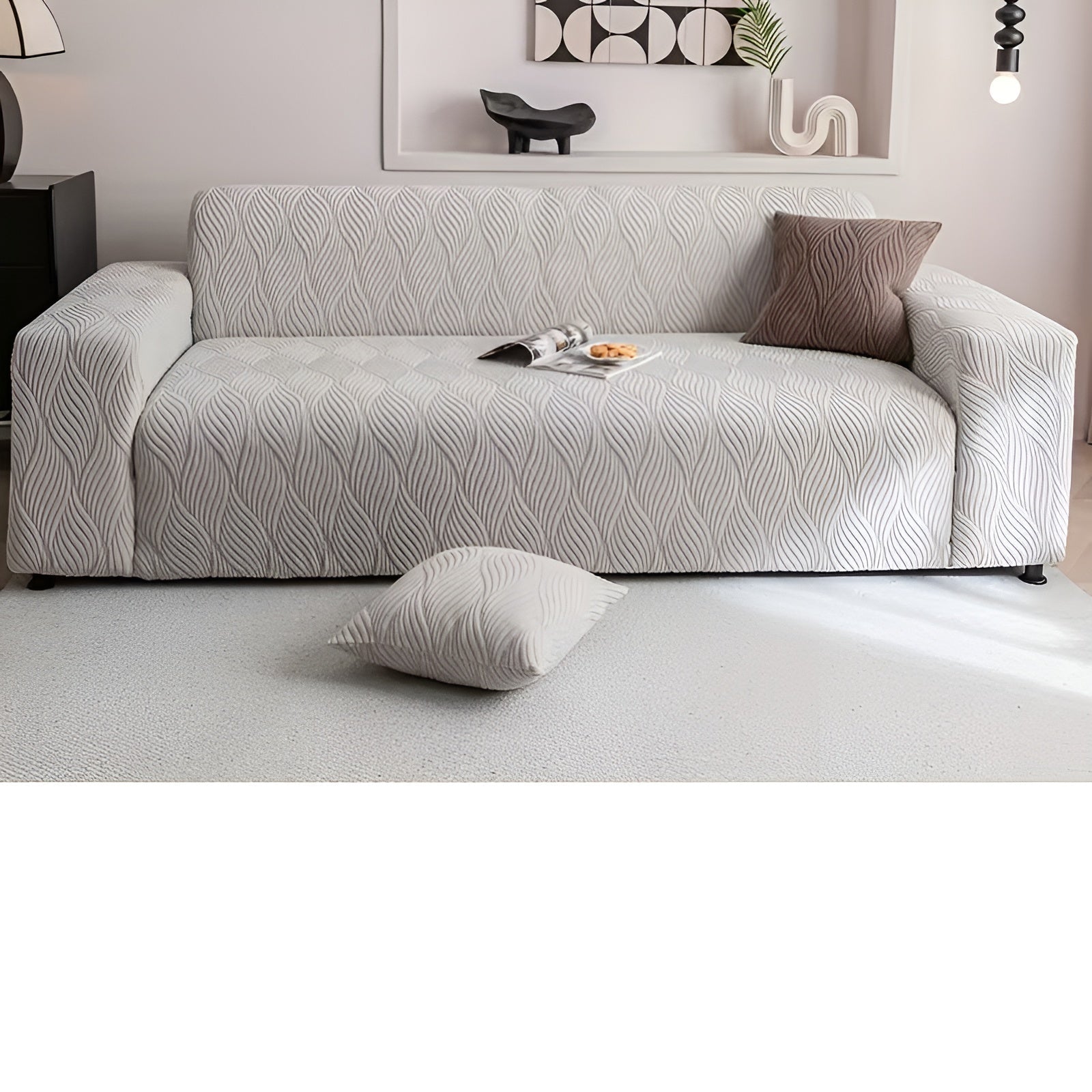 Elastischer Sofabezug aus Fleece – Weich und Gemütlich | Jacquard-Struktur Perfekt für Sofa & Wohnraum - Hellgrau