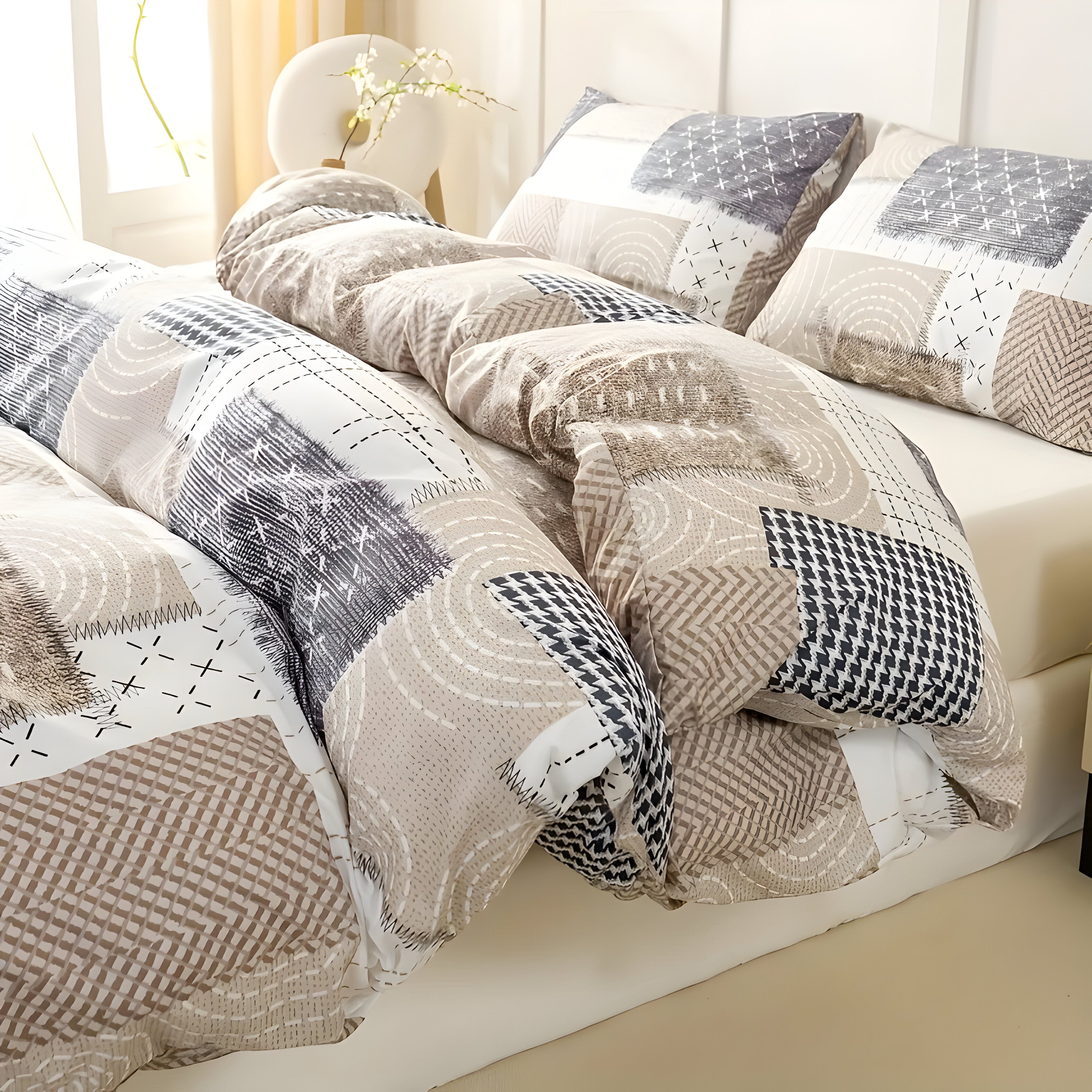 CozyNest Duvet Set - Gemütliches & Atmungsaktives Patchwork-Bettbezugsset