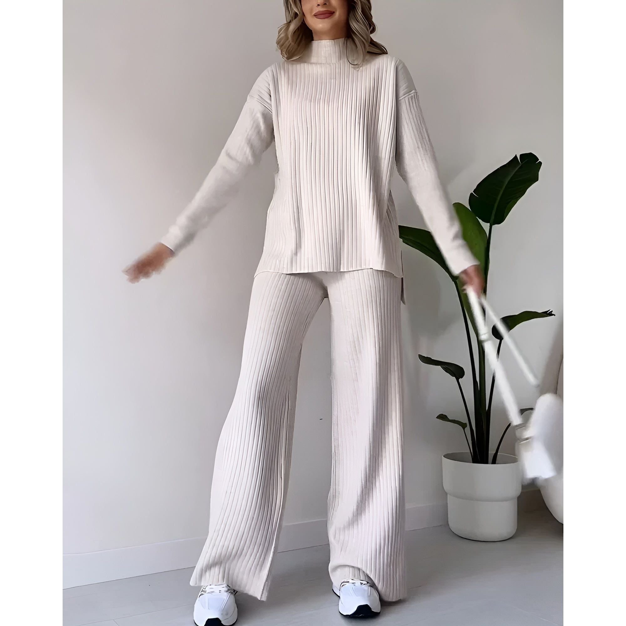 Frida Set - Kuschelig gestricktes Split Matching Set (Warmes Oberteil + Hose) - Elegare