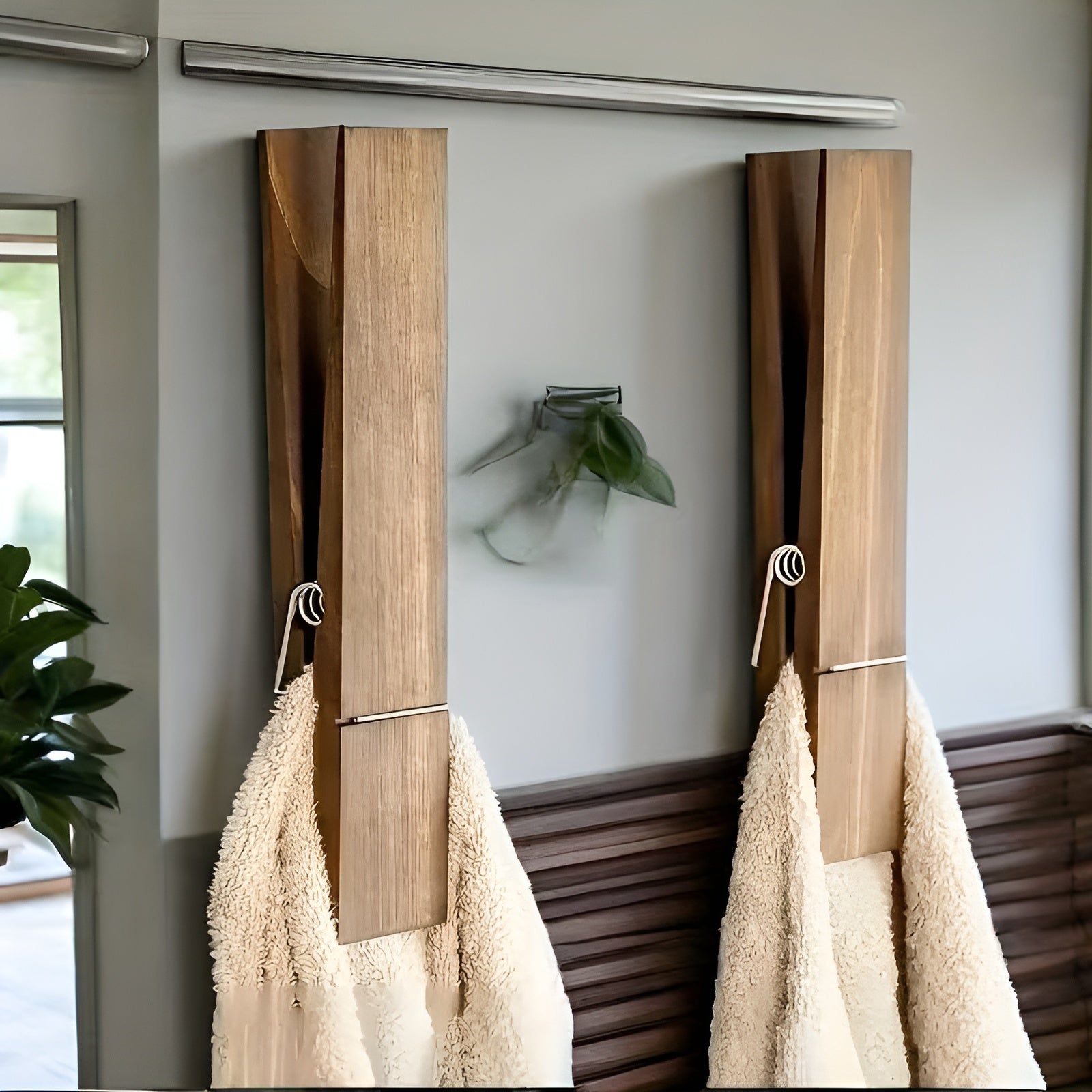 3er Set Handtuchhalter im Retro-Industrial Stil – Wandmontage aus Holz mit rustikalem Charme | Dekorativ für Badezimmer
