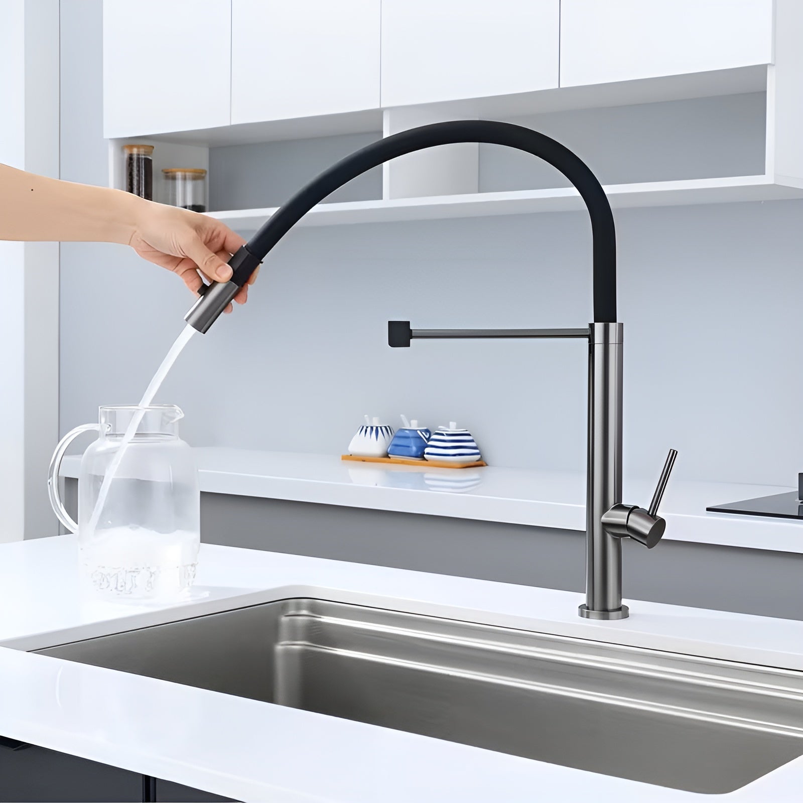 Magnetischer Wasserhahn aus Edelstahl – 360° drehbar mit 2 Strahlarten | Hochwertig und modern für Küche & Bad