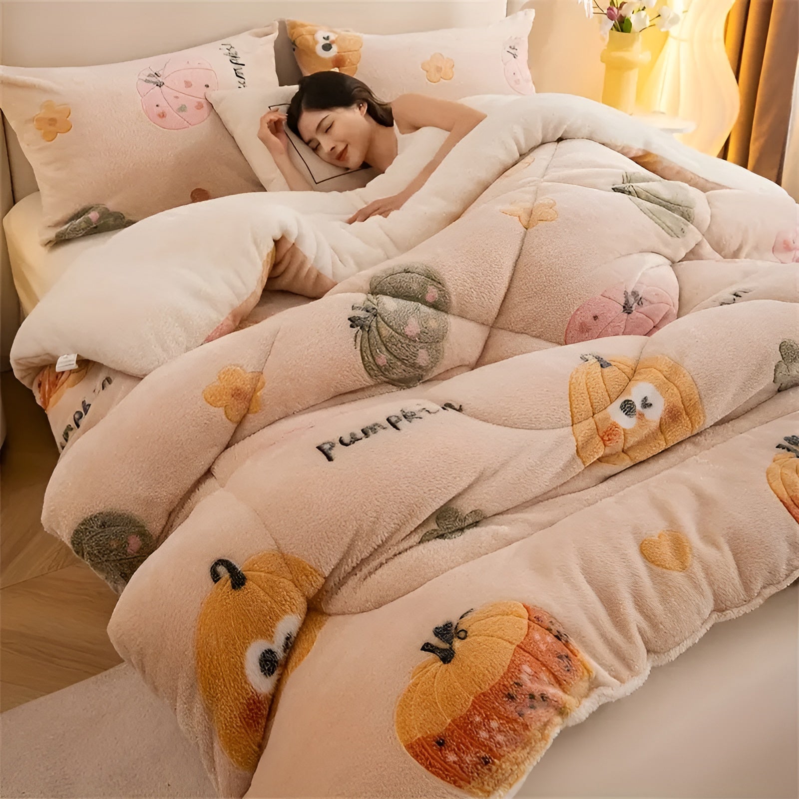Kuscheldecke mit Kürbis- und Schneeflockenmotiv – Weich, Warm und Stilvoll | Perfekt für Herbst und Winter