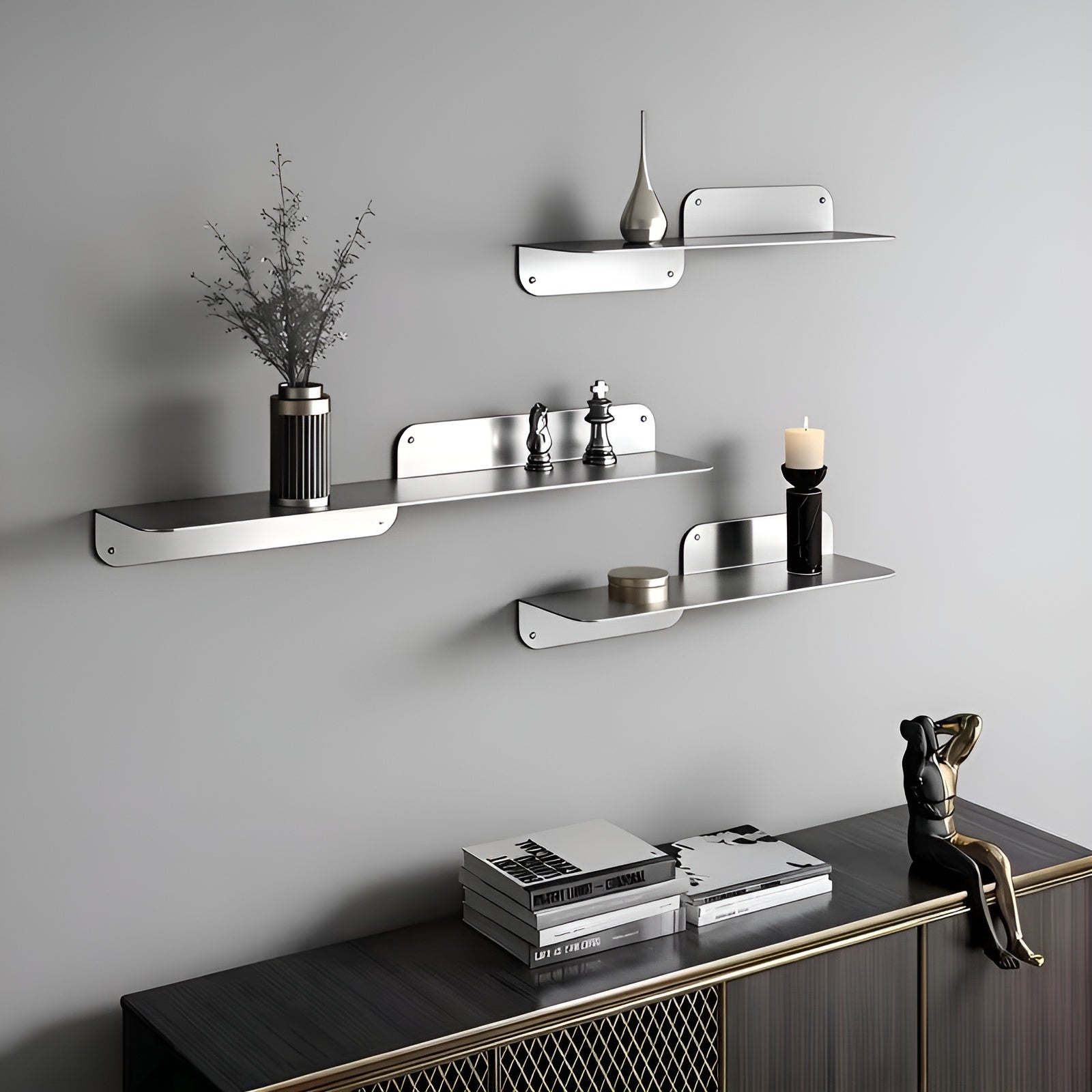 Schwebendes Wandregal im Minimalistischen Design – Stabil & Modern | Edelstahl Wandregal für Wohnzimmer