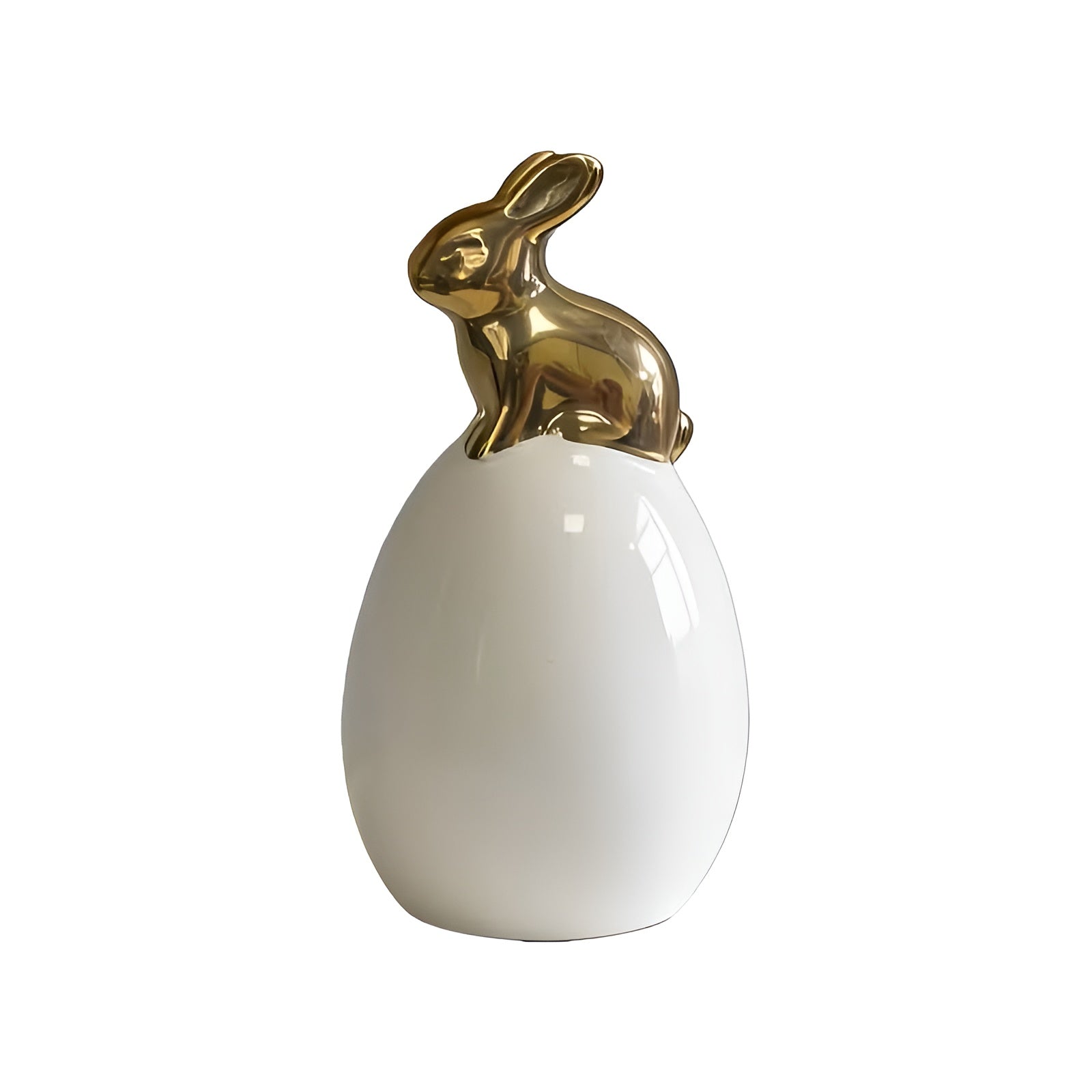 Keramik Deko Hase in Ei-Form – Moderne Osterdeko in Weiß & Gold | Elegante Tischdekoration für Wohnzimmer