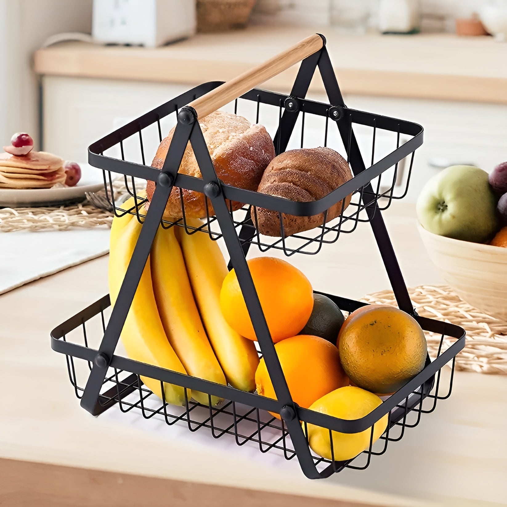 3-stöckiger Obstkorb aus Metall – Platzsparend und Dekorativ | Ideal für Küche & Esstisch