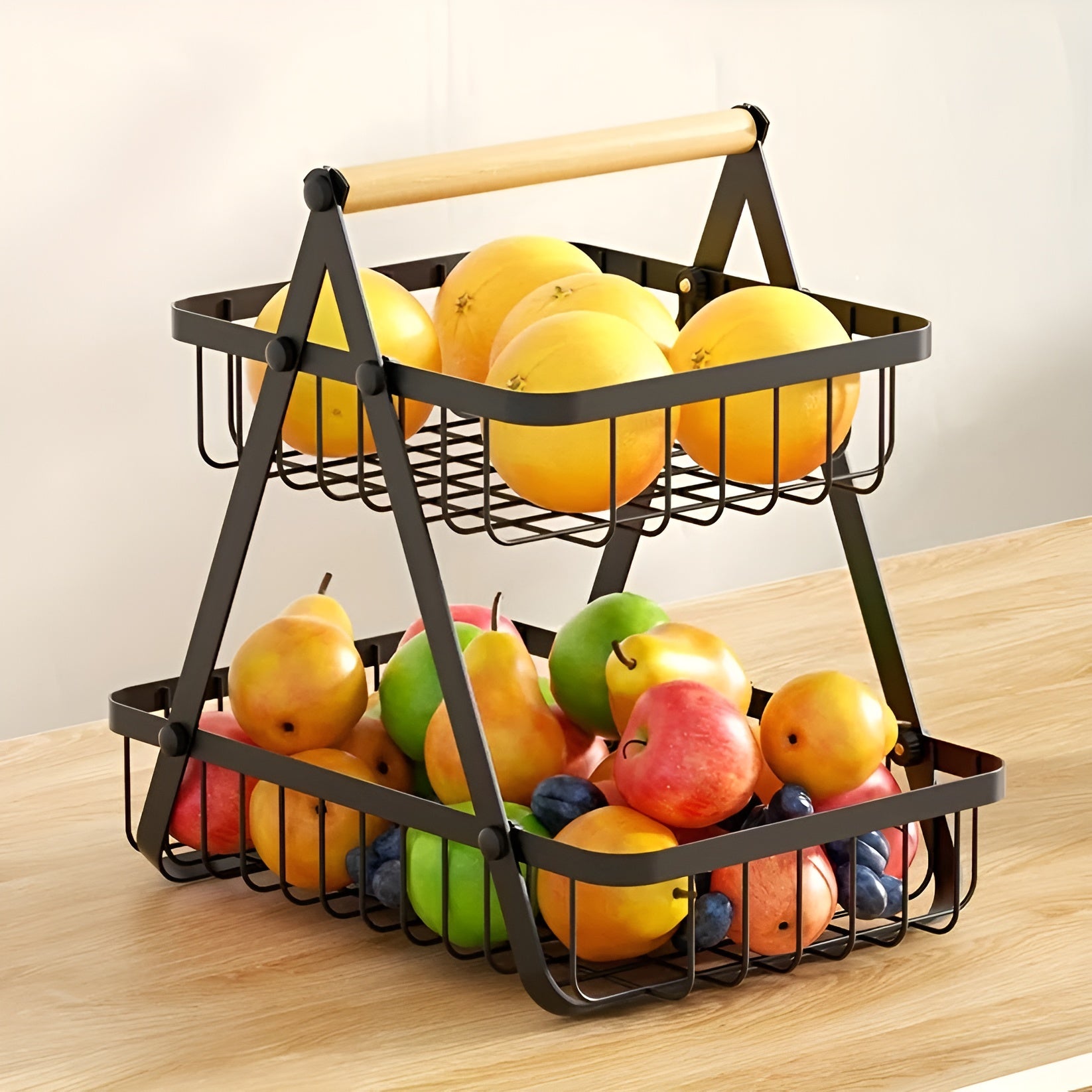 3-stöckiger Obstkorb aus Metall – Platzsparend und Dekorativ | Ideal für Küche & Esstisch