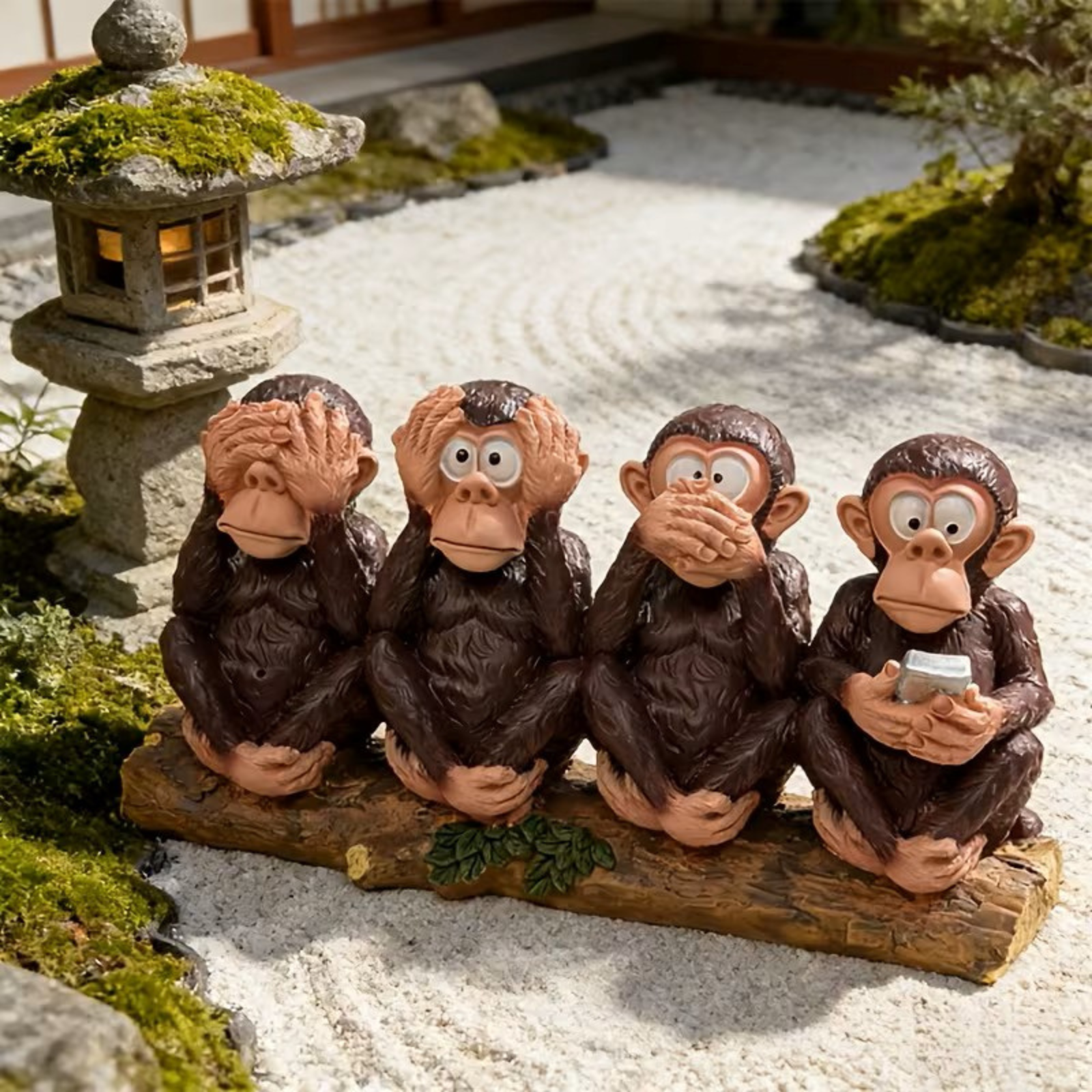 3 Affen Dekofigur – Symbol für Weisheit und Gelassenheit Für Innen- und Außenbereich - Dekorative Figur
