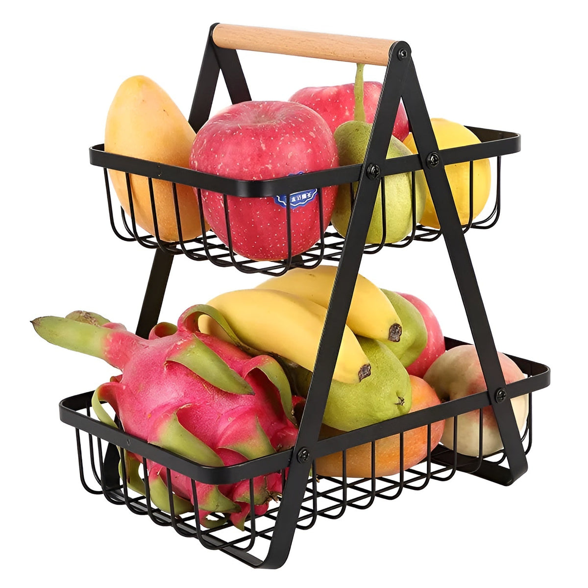 3-stöckiger Obstkorb aus Metall – Platzsparend und Dekorativ | Ideal für Küche & Esstisch - 2 Stockwerke Schwarz