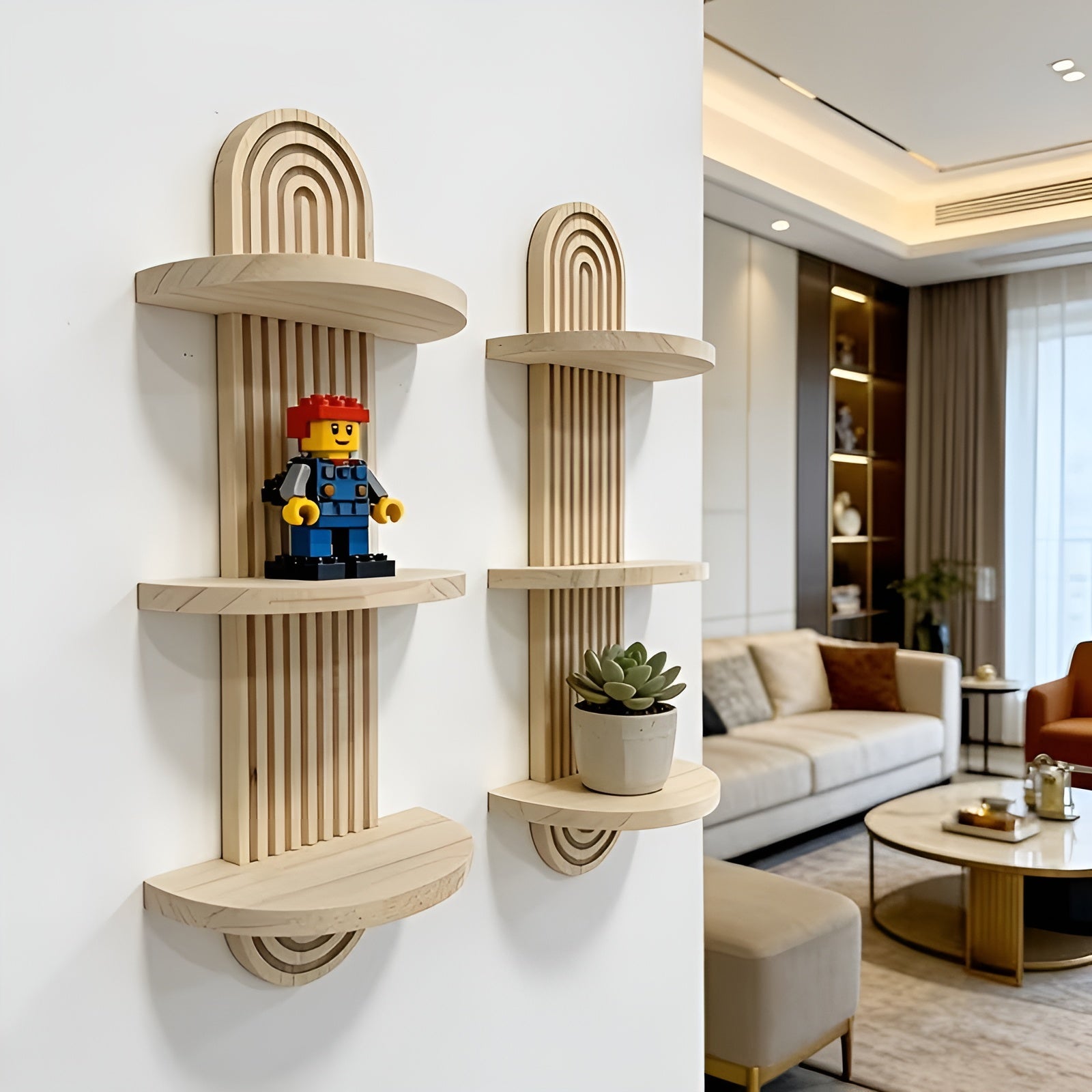 Boho Wandregal aus Massivholz – Mehrstufig und Platzsparend | Für Wohnzimmer Schlafzimmer und Flur - Wandregal