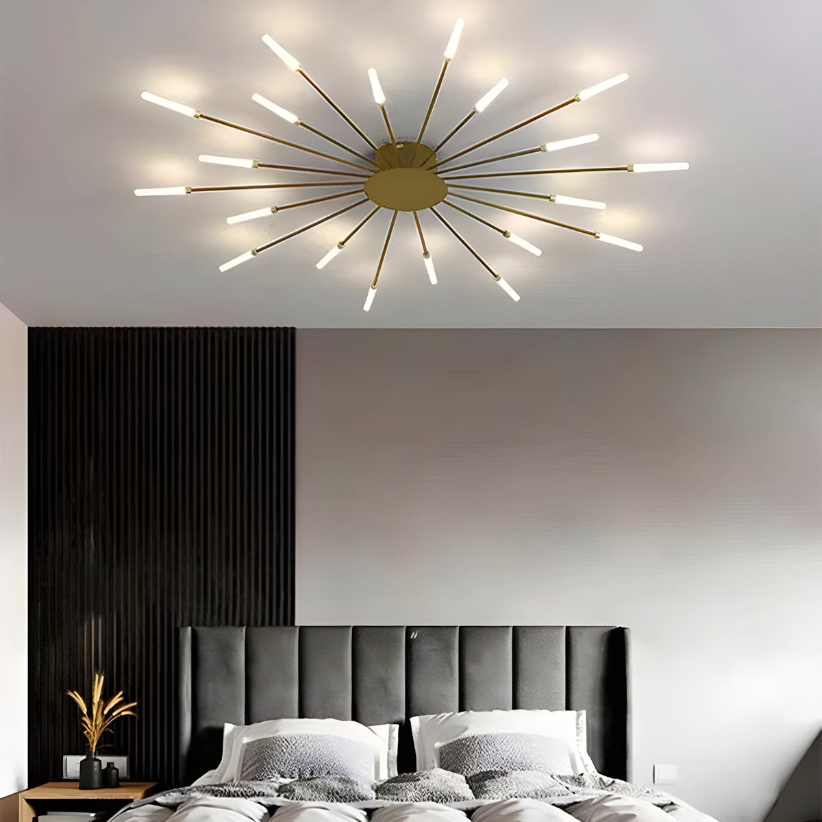 LED-Deckenleuchte Gold mit 20 matten Leuchtmitteln, neutralweißes Licht