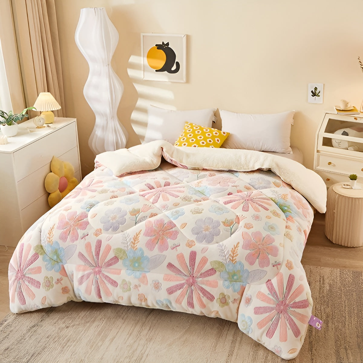 Flanell-Bettdecke mit Blumenmuster – Weich und Gemütlich | Perfekt für das Schlafzimmer