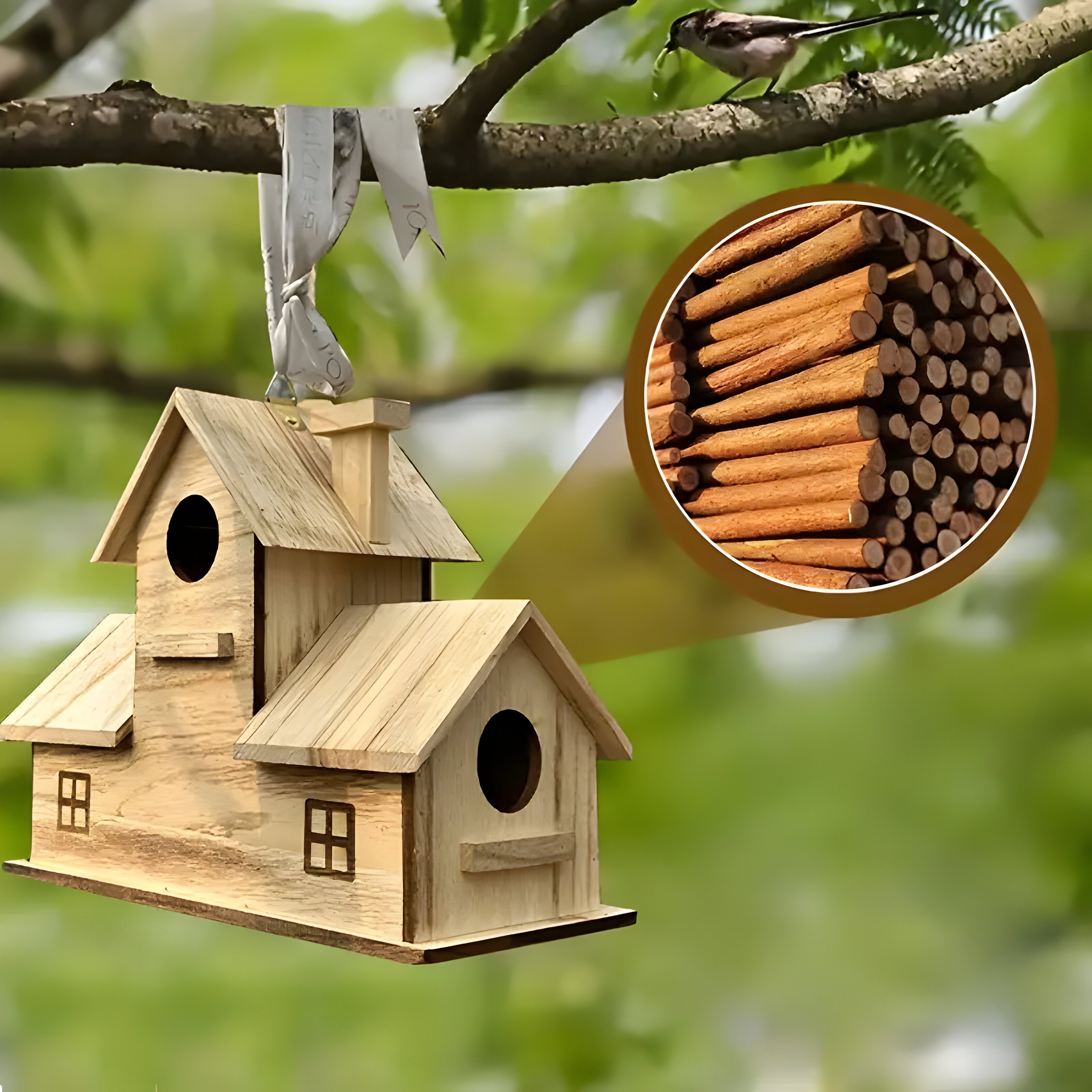 WoodlandBird House- Wooden Hanging Birdhouse with 3-Hole