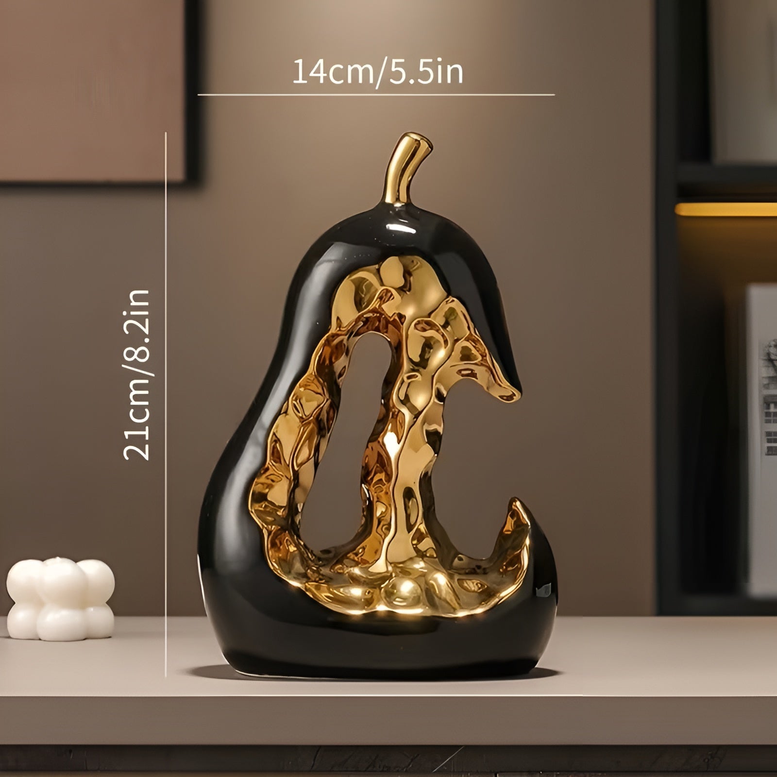 Abstrakte Keramikbirne – Elegante Dekofigur | Hochwertige Wohnaccessoires für Sideboard und Vitrine - Schwarz Klein