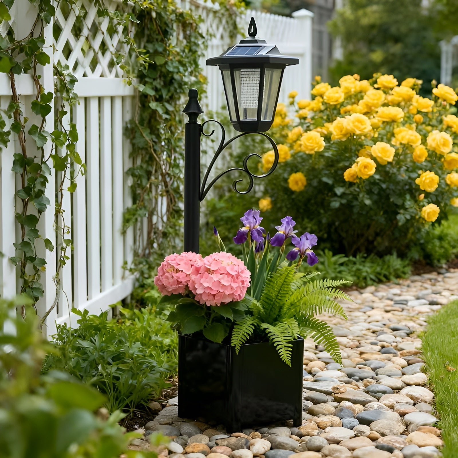 Solar-Gartenleuchte mit Blumentopf – Dekorativ und Stimmungsvoll | Für Balkon und Terrasse