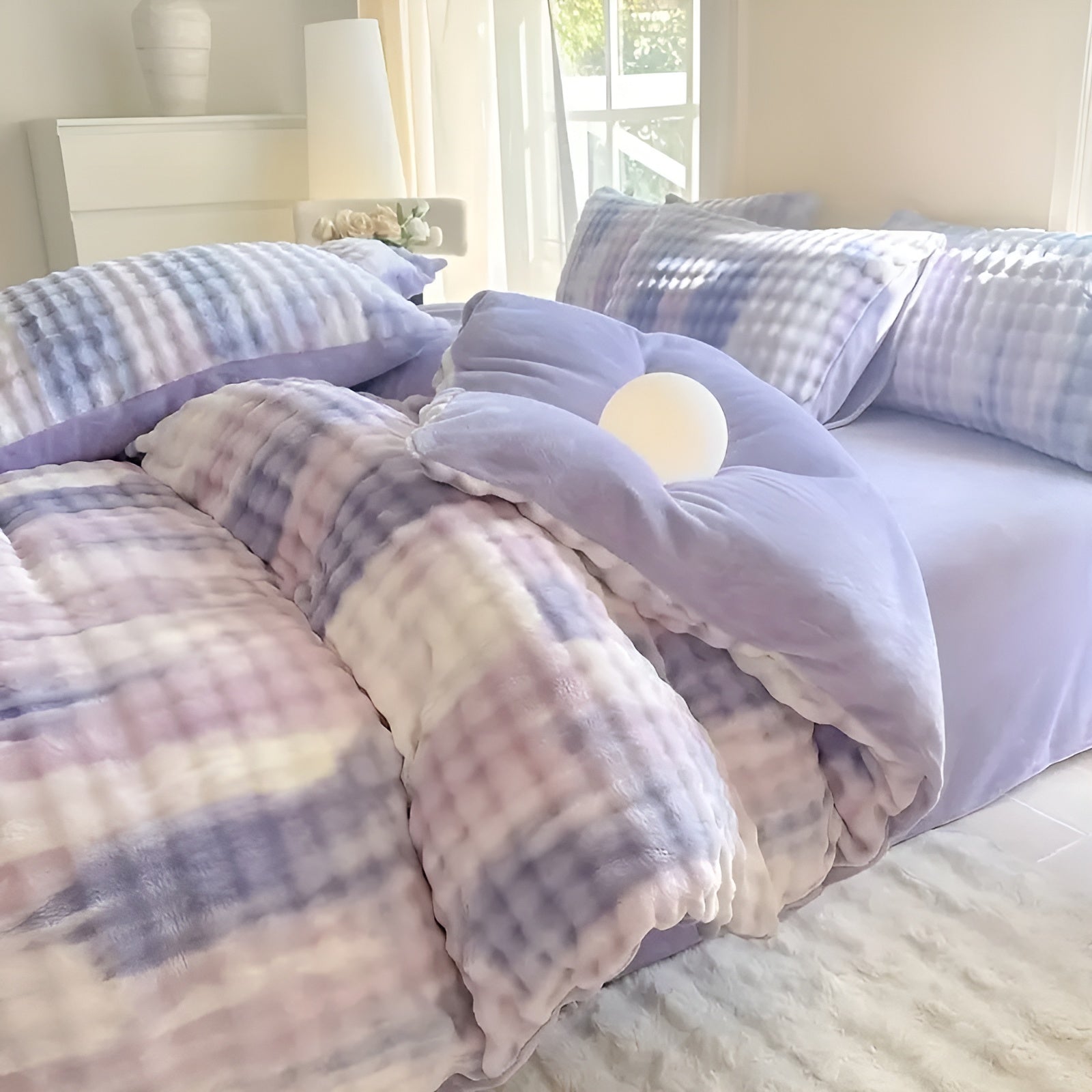 Kuscheliger Plüsch-Bettbezug – Warm und Weich für Herbst & Winter | Beidseitiges Design aus Kaninchenfell & Milchsamt