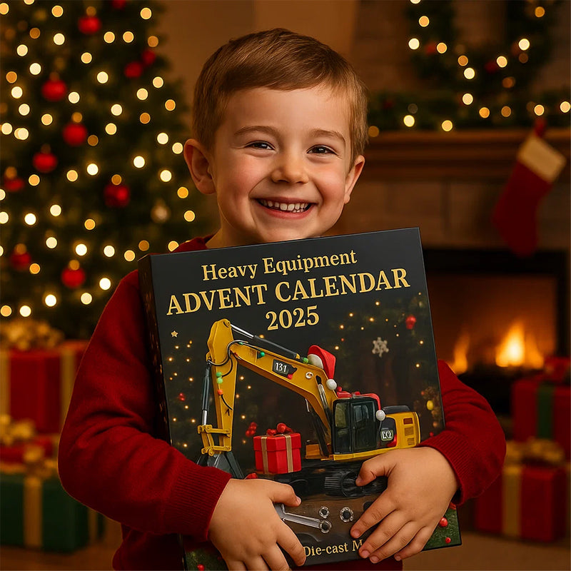 Miniatur-Bulldozer und Kran aus dem Baufahrzeug-Adventskalender
