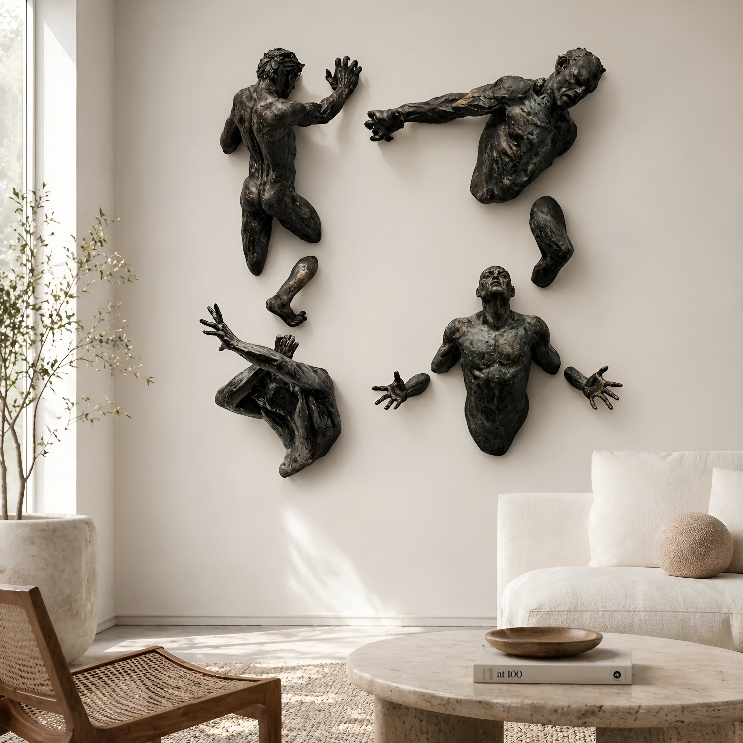 3D Wandskulptur aus Metall in Kupferoptik – Abstrakte Wanddekoration für Wohnzimmer & Büro - Wandskulptur