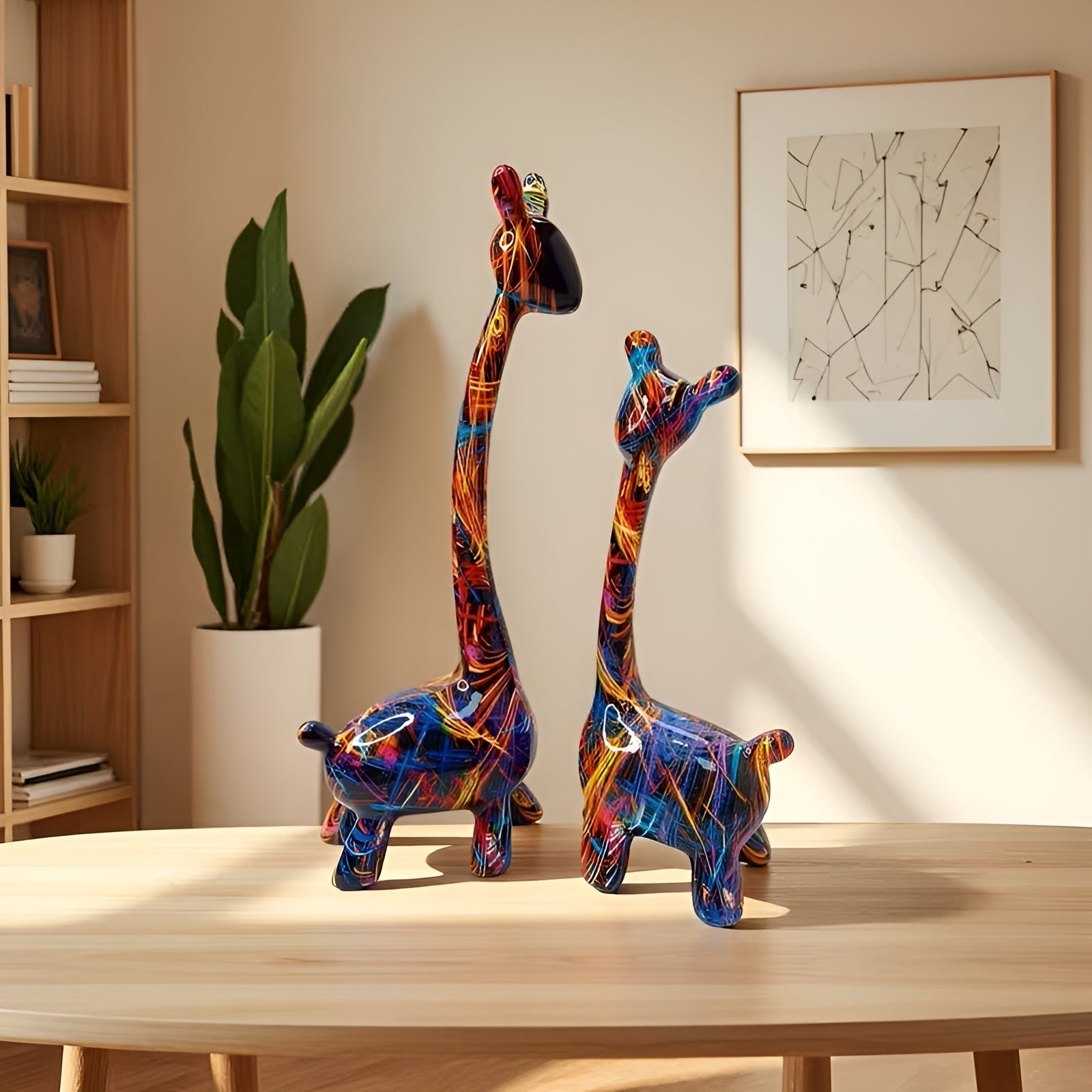Bunte Giraffenfigur – Kreative Tierdeko aus Resin | Dekorativ und Modern - Farbenfroh - Skulptur