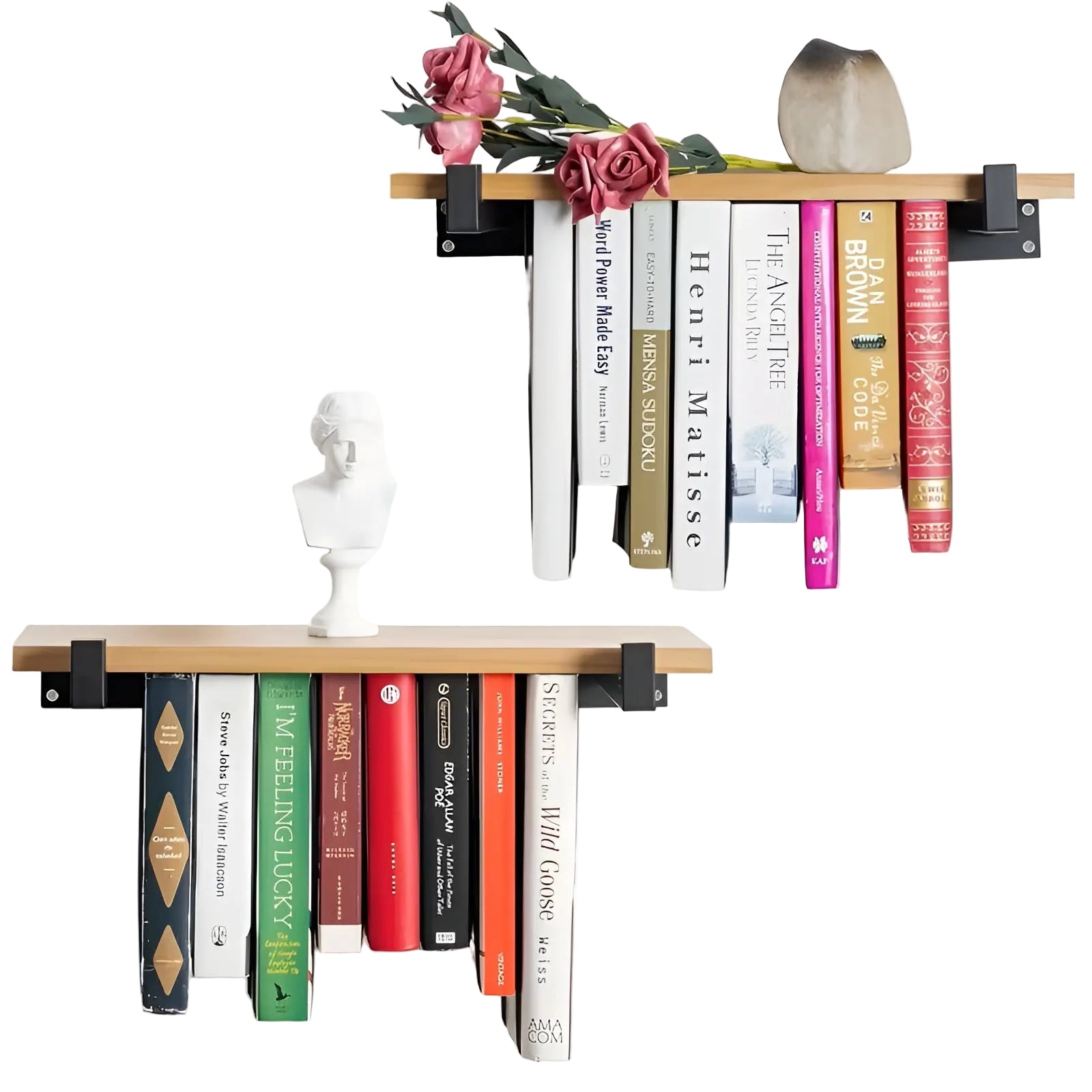 Schwebende Bücherregale (2er-Set) – Platzsparend & Dekorativ | Wandregale für Wohnzimmer & Büro - Hellbraun - Wandregal