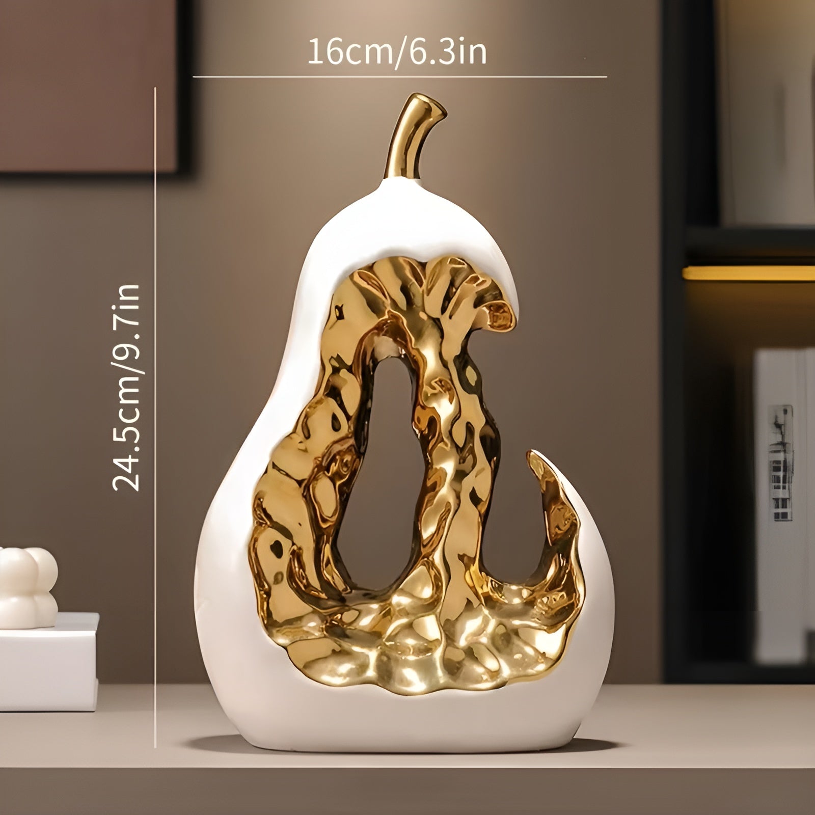 Abstrakte Keramikbirne – Elegante Dekofigur | Hochwertige Wohnaccessoires für Sideboard und Vitrine - Weiß Groß