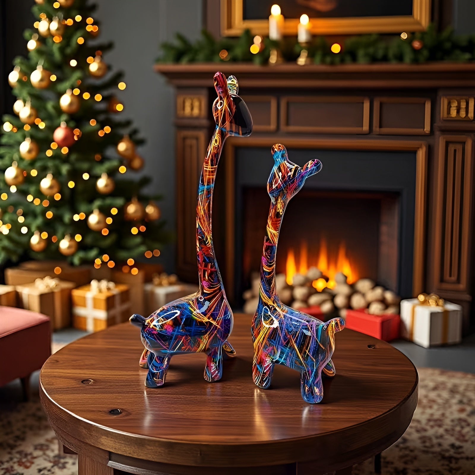 Bunte Giraffenfigur – Kreative Tierdeko aus Resin | Dekorativ und Modern - Farbenfroh - Skulptur