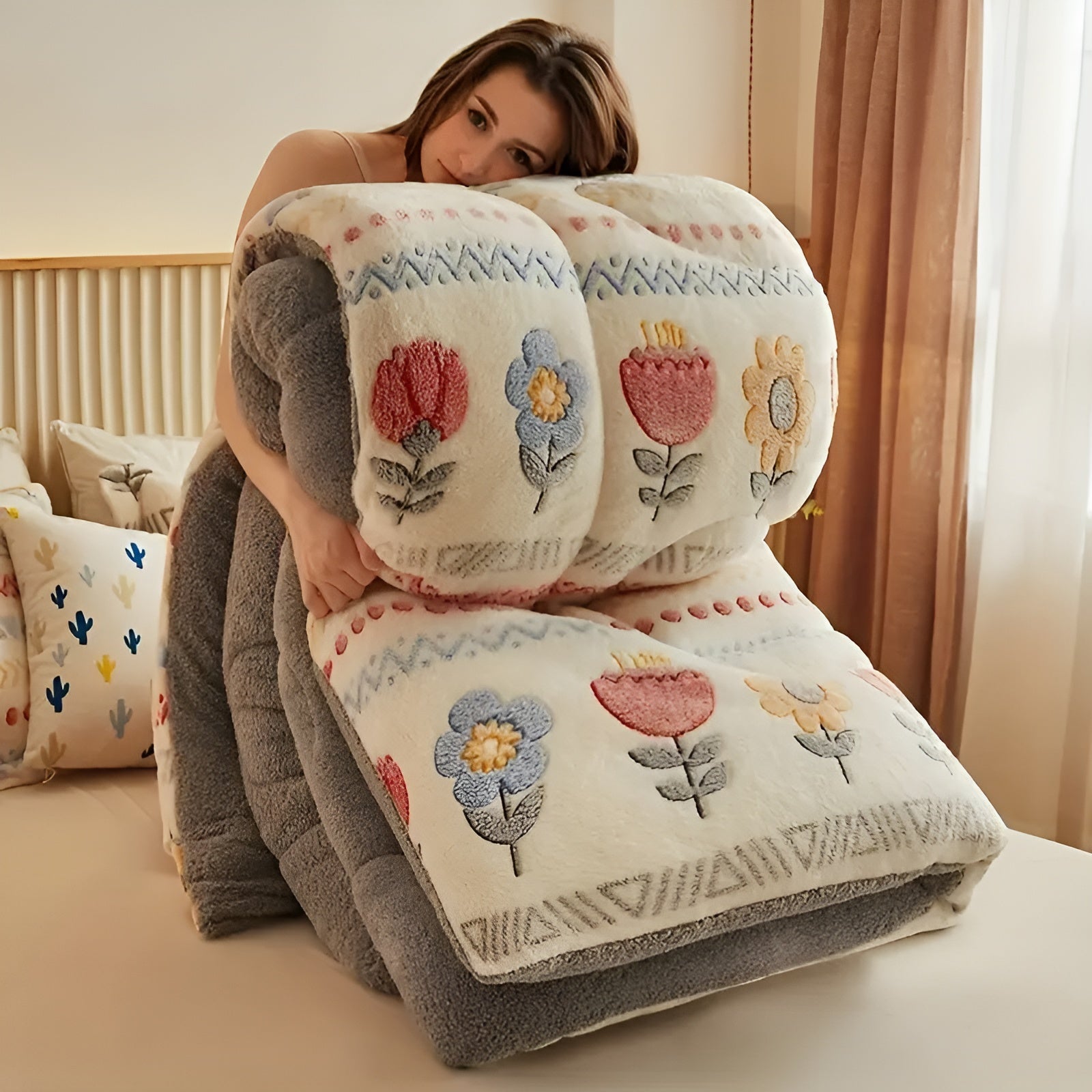 Boho Winterdecke – Dick, Weich und Gemütlich | Buntes Blumen- & Geo-Muster aus Fleece