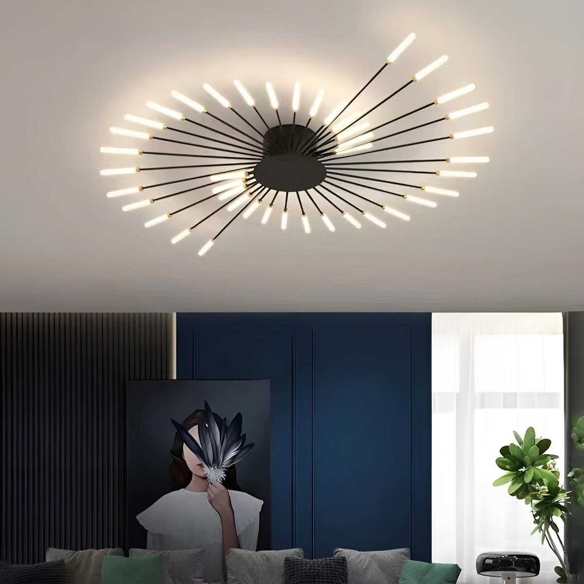 LED-Deckenleuchte Schwarz mit 42 matten Leuchtmitteln, neutralweißes Licht